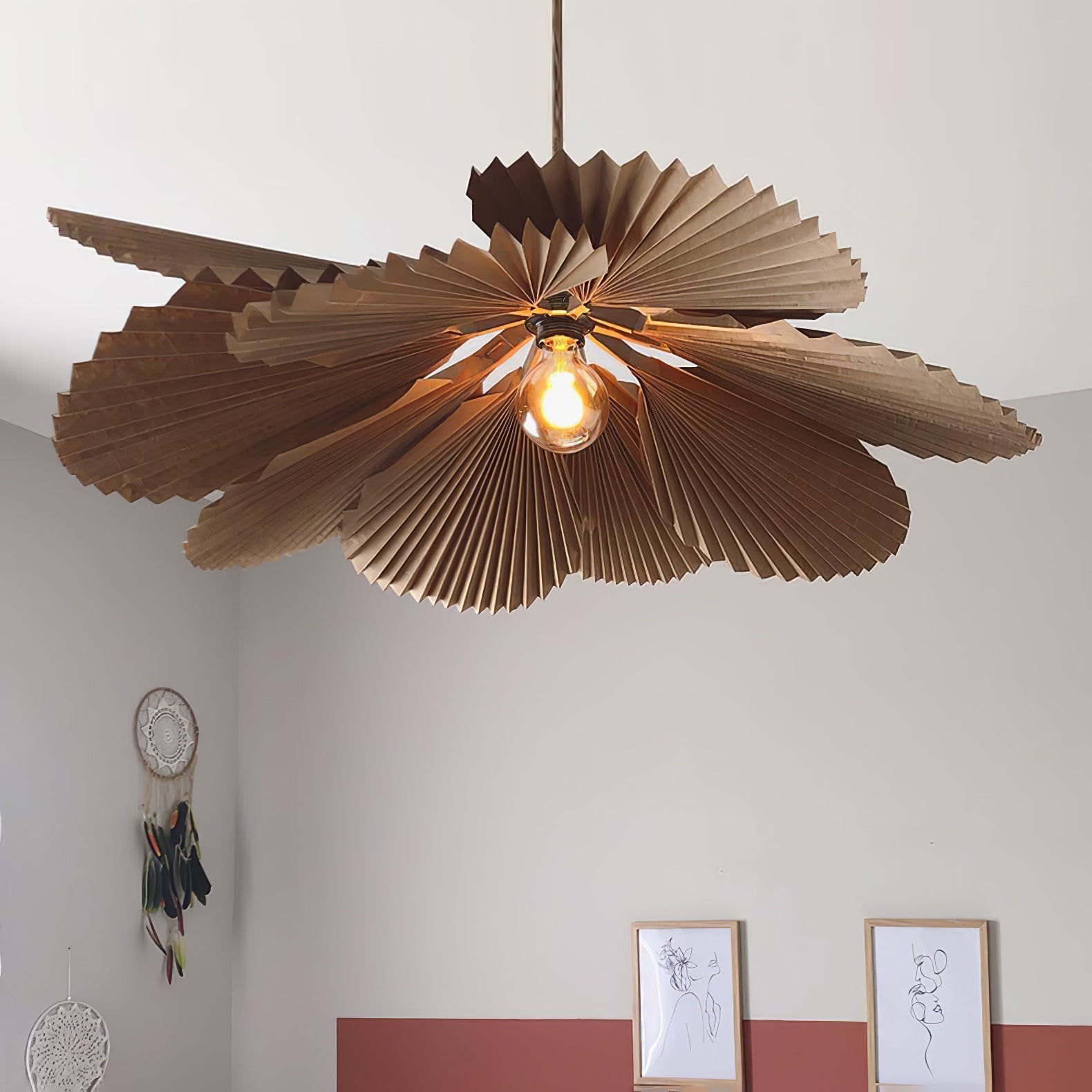 Lustra Suspension Lampe Feuille de Lotus en Papier Pliée Florale