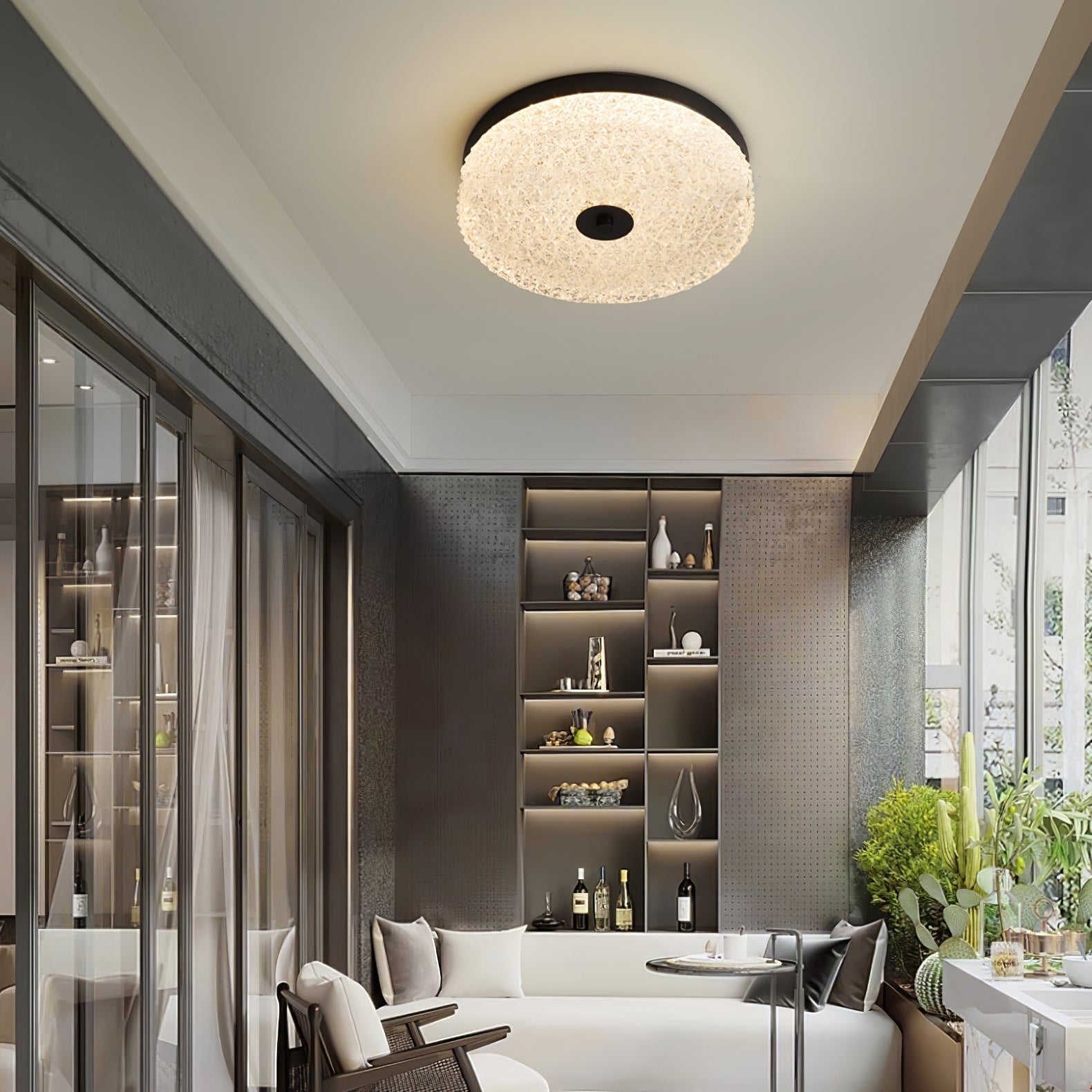 Solara Lumière de Plafond en Verre Givré Texturé Minimaliste