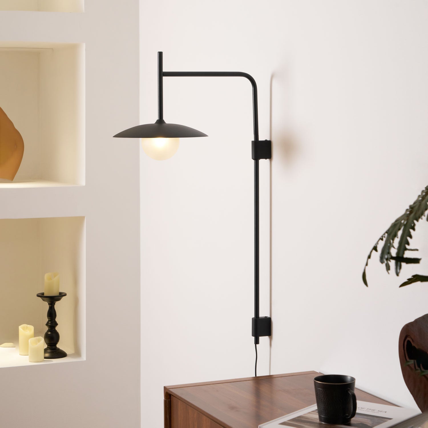 Edan Swing Arm Plug-in Glass Wall Lamp