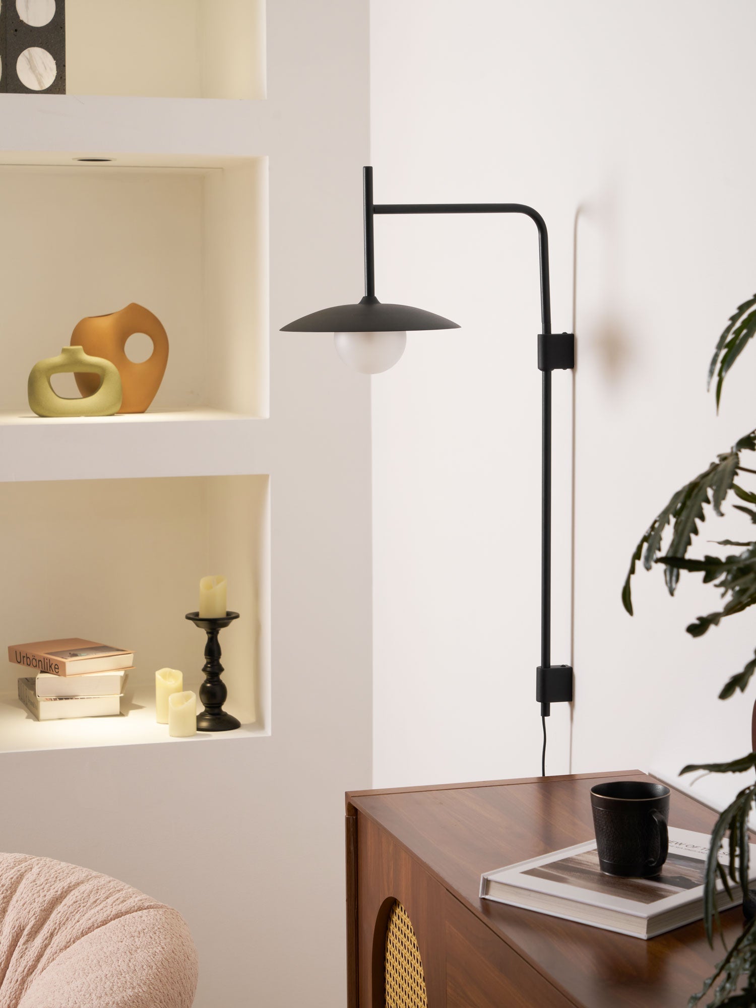 Edan Swing Arm Plug-in Glass Wall Lamp
