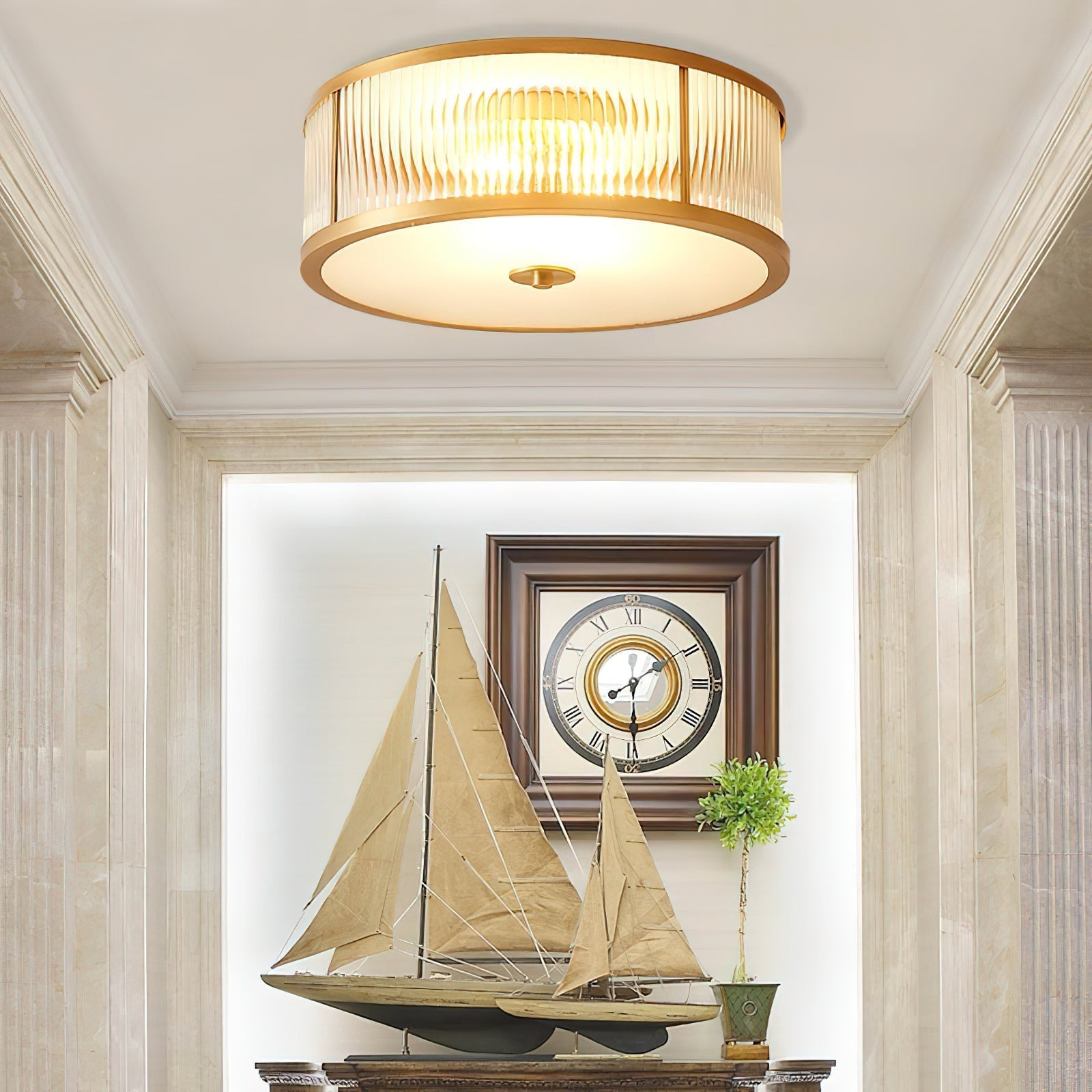 Avvynila Lampe de Plafond Laiton Verre Minimaliste Moderne