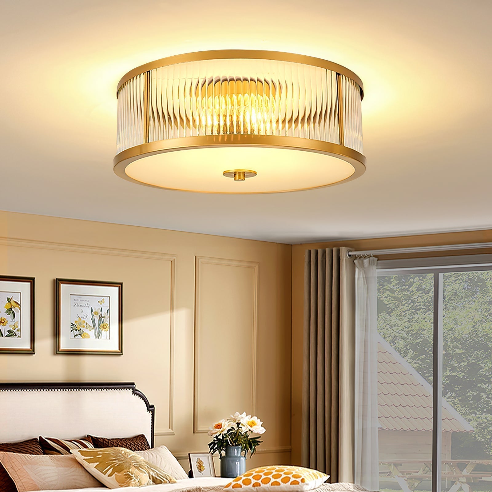 Avvynila Lampe de Plafond Laiton Verre Minimaliste Moderne