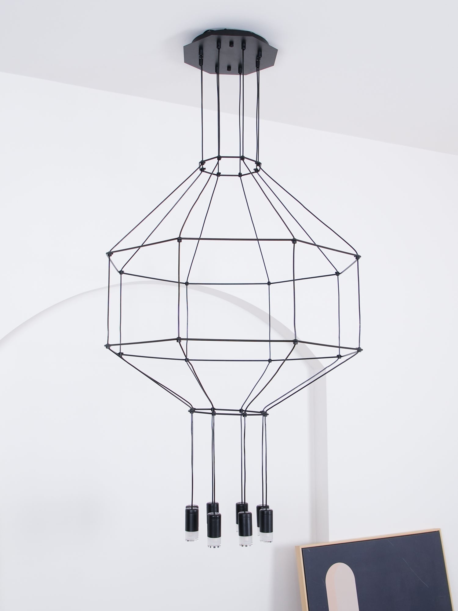 Lustra Suspension Géométrique en Fil Noir LED