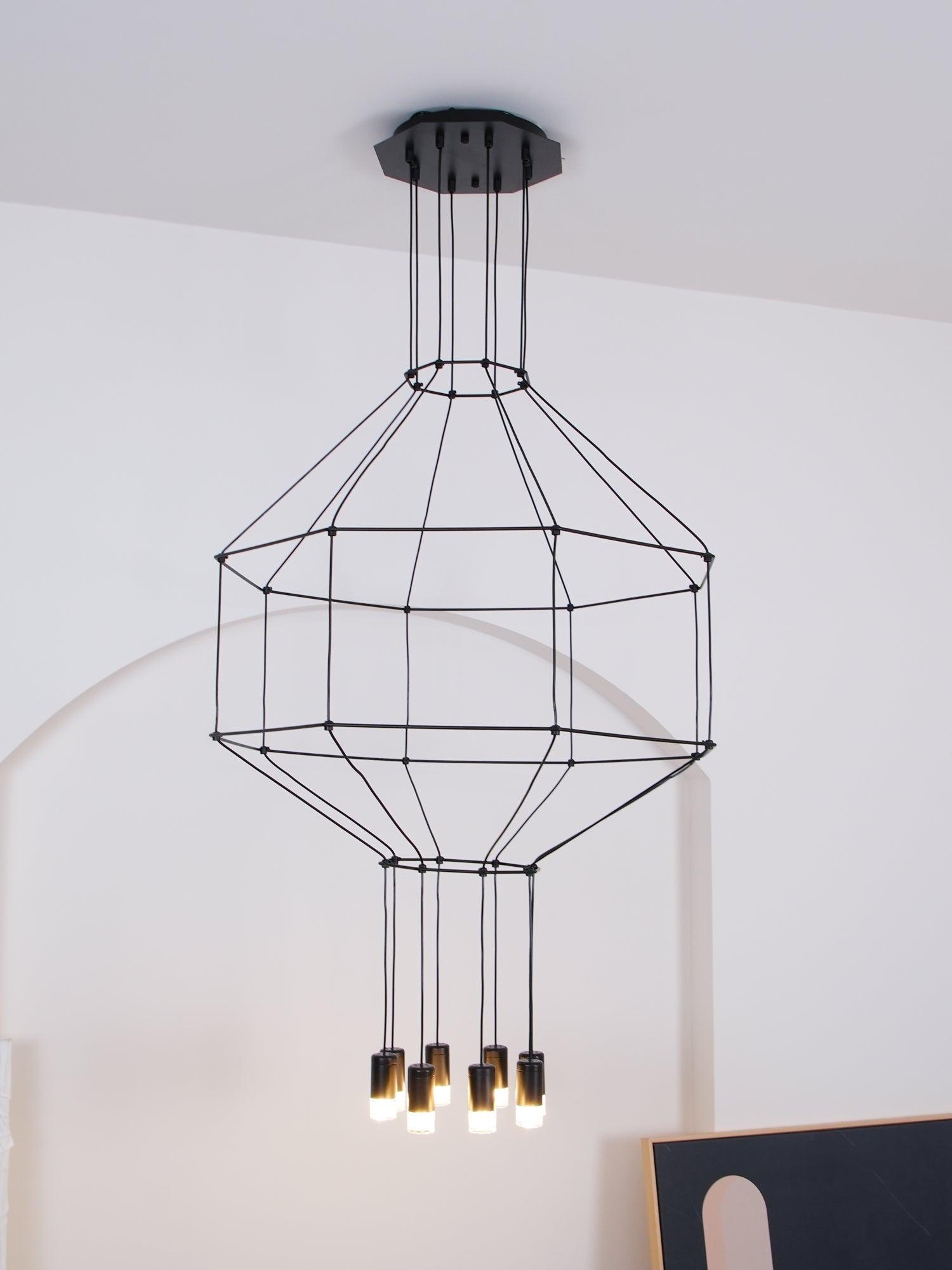 Lustra Suspension Géométrique en Fil Noir LED