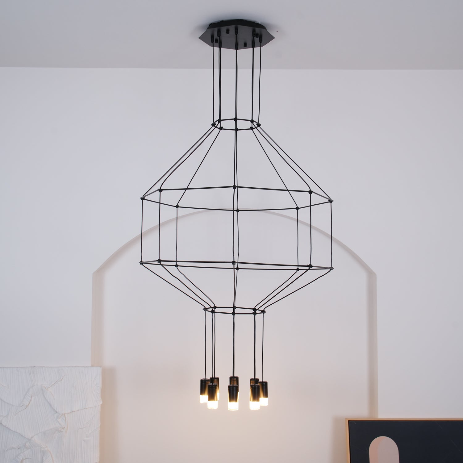 Lustra Suspension Géométrique en Fil Noir LED