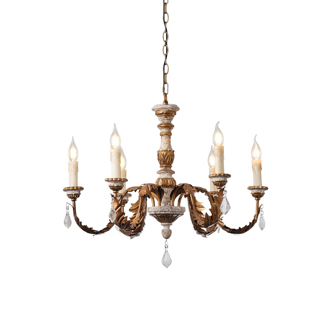 Ivinila Lustre Industriel Vintage En Bois Massif Et Cristal