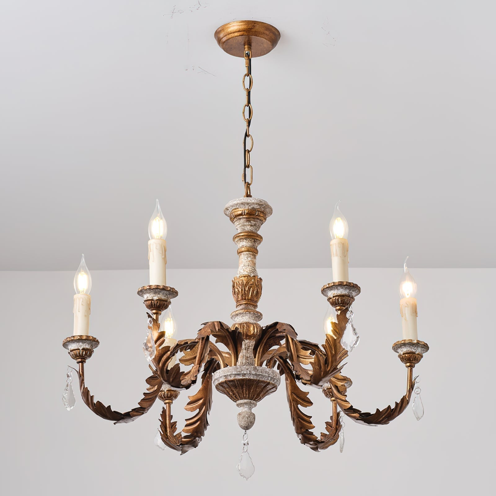 Ivinila Lustre Industriel Vintage En Bois Massif Et Cristal