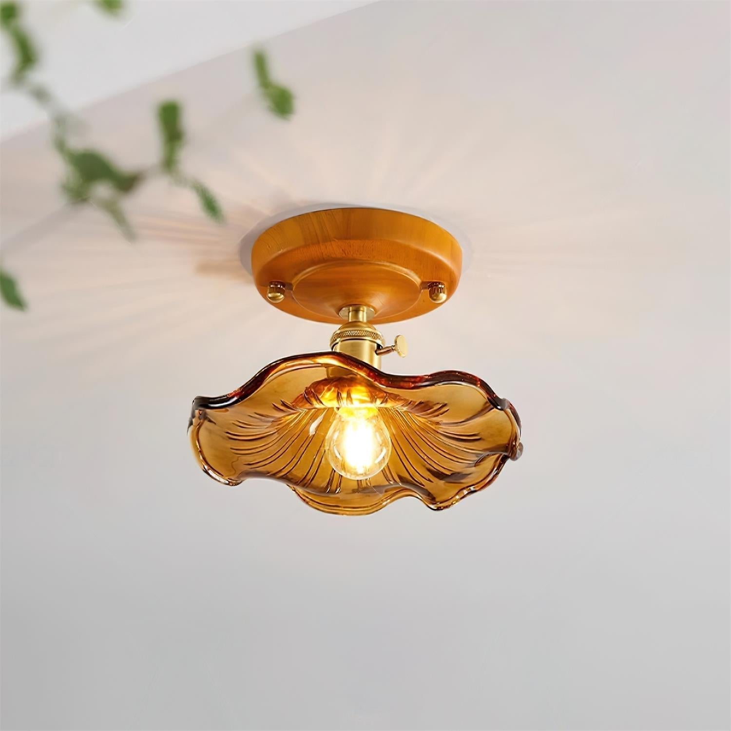 Aura Plafonnier Vintage Abat-jour Verre Laiton