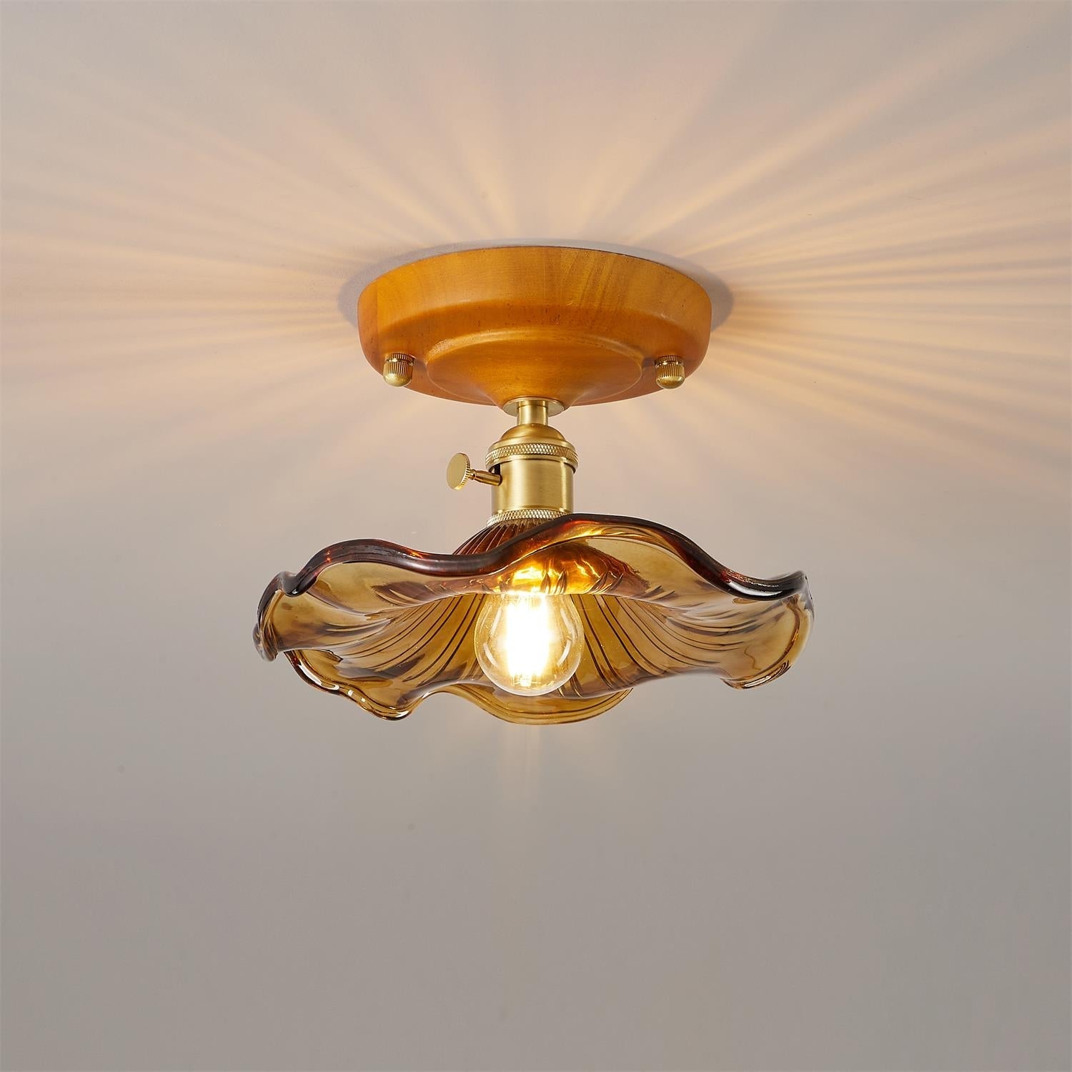 Aura Plafonnier Vintage Abat-jour Verre Laiton