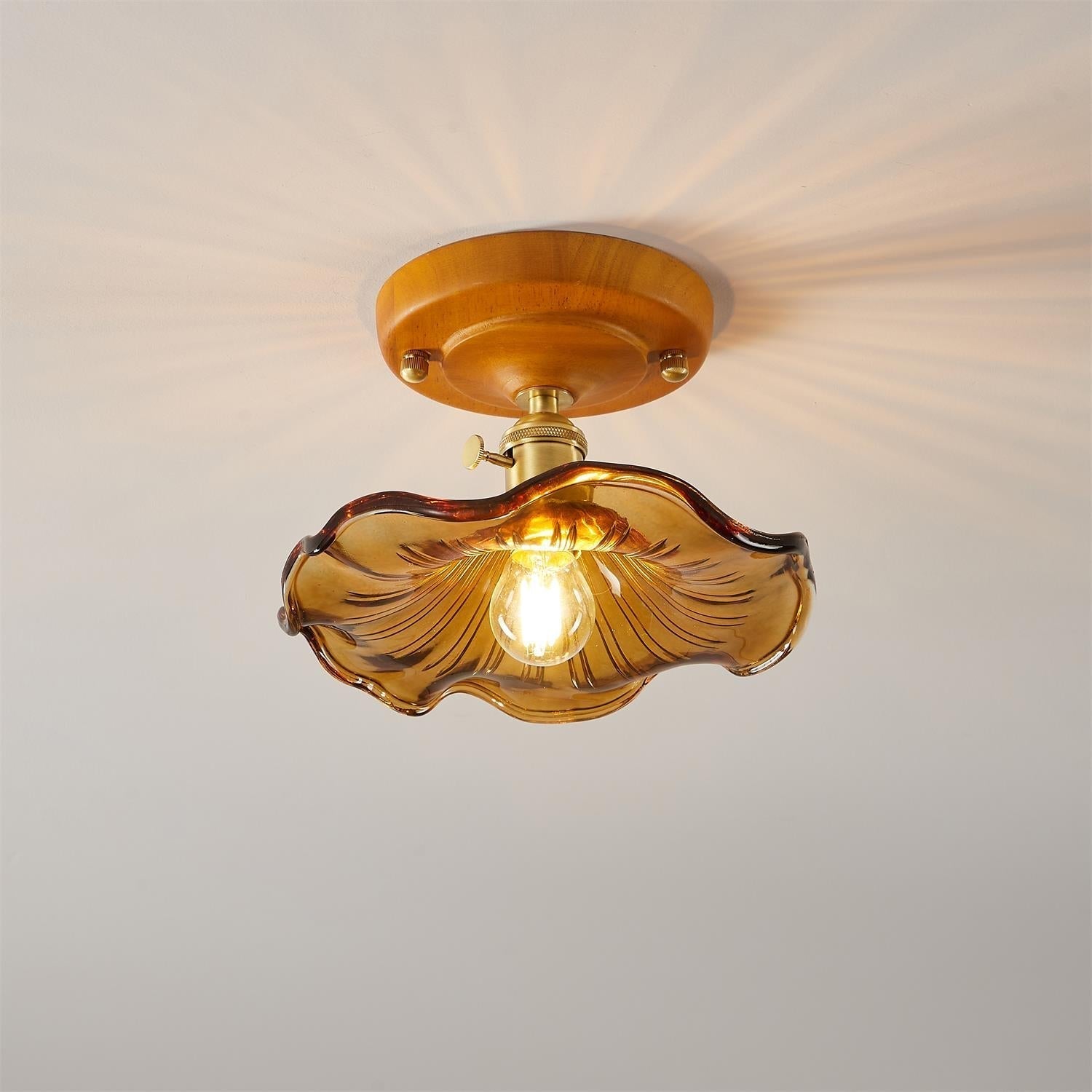 Aura Plafonnier Vintage Abat-jour Verre Laiton
