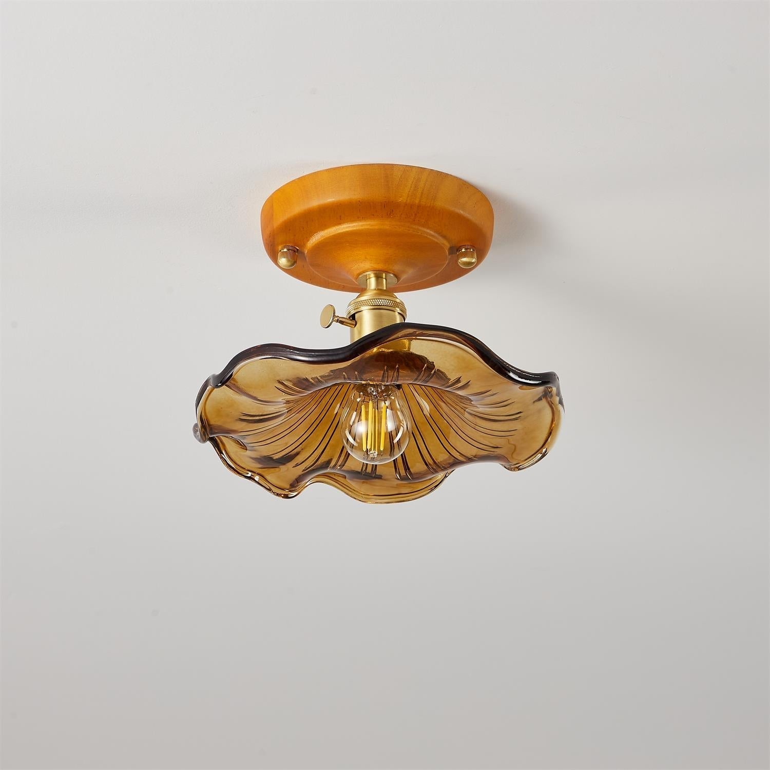 Aura Plafonnier Vintage Abat-jour Verre Laiton