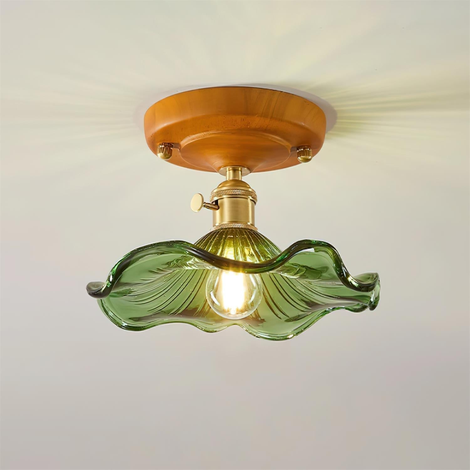 Aura Plafonnier Vintage Abat-jour Verre Laiton