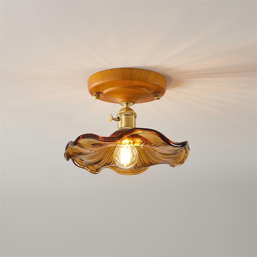 Aura Plafonnier Vintage Abat-jour Verre Laiton