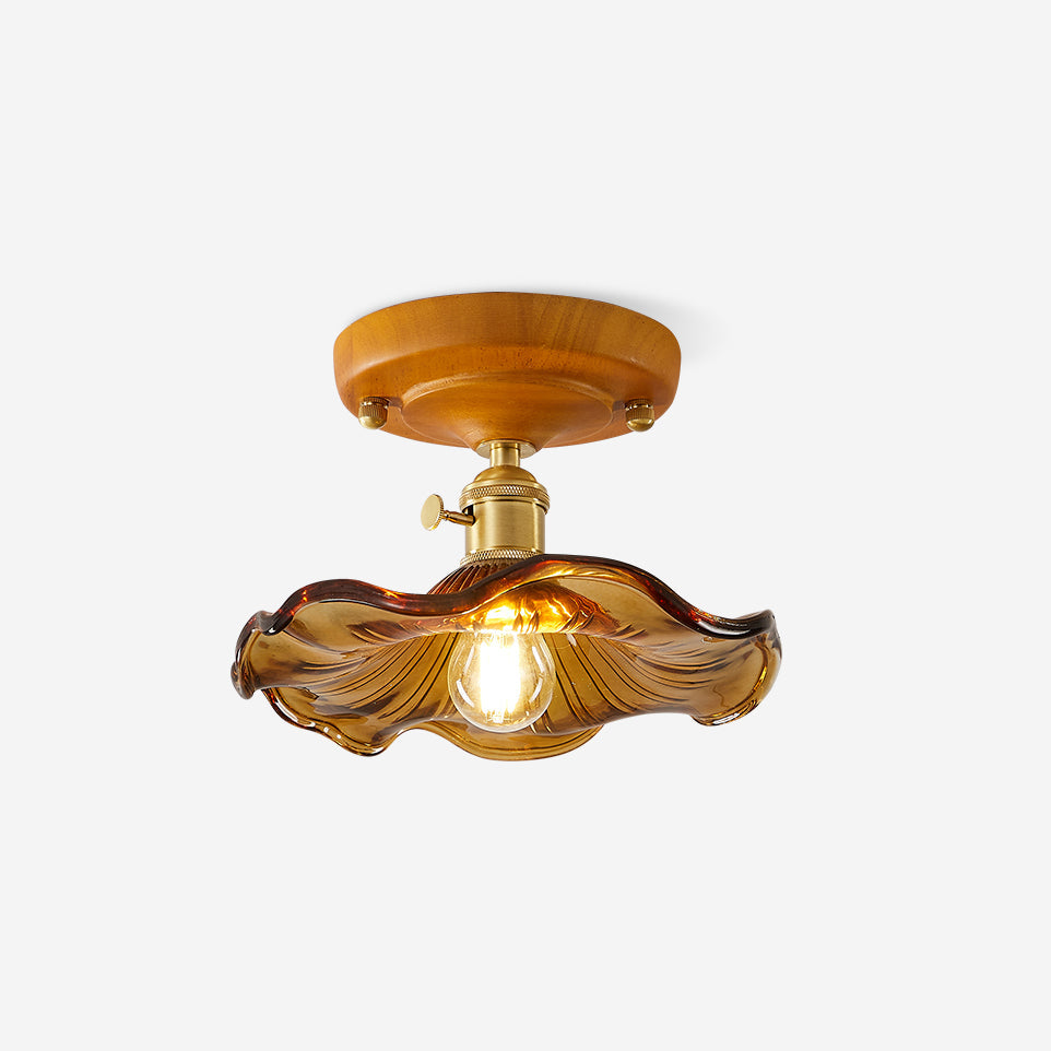 Aura Plafonnier Vintage Abat-jour Verre Laiton