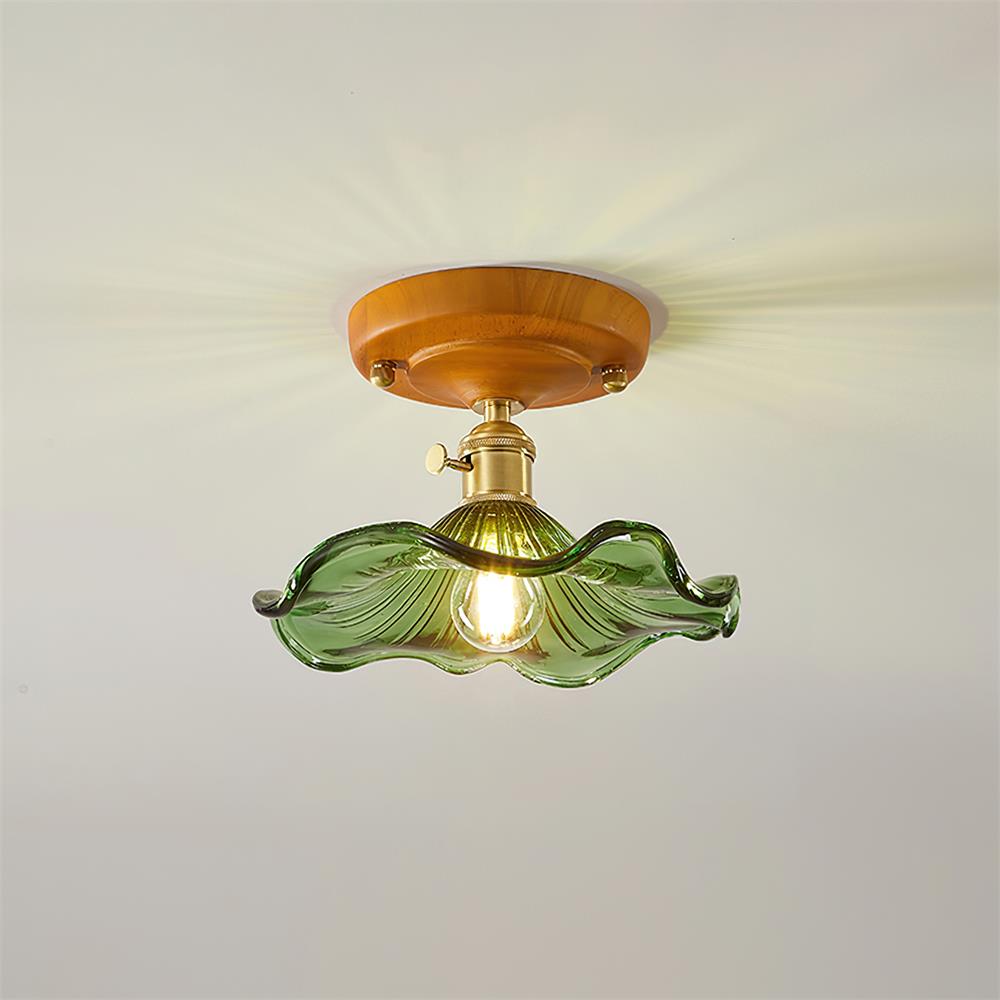 Aura Plafonnier Vintage Abat-jour Verre Laiton