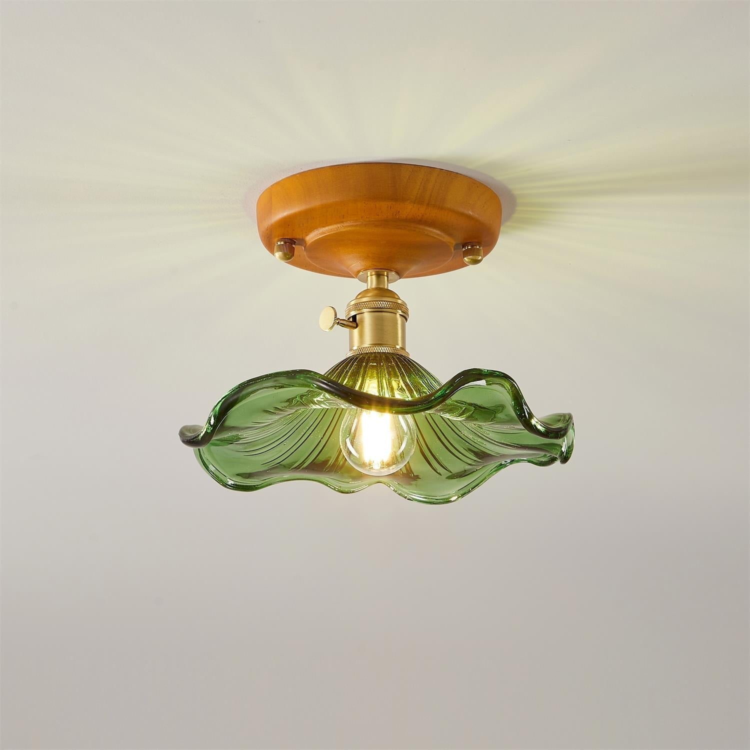 Aura Plafonnier Vintage Abat-jour Verre Laiton