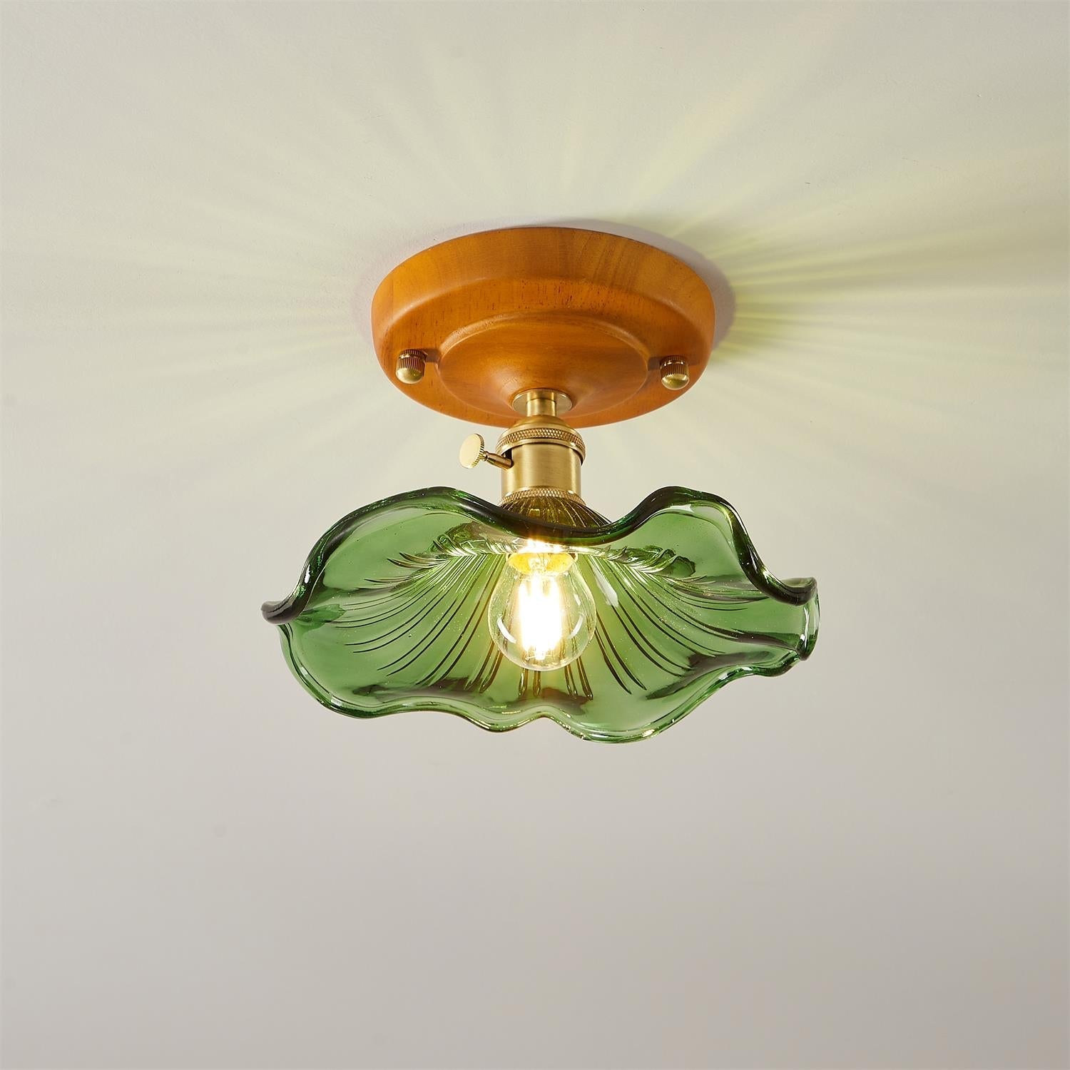 Aura Plafonnier Vintage Abat-jour Verre Laiton
