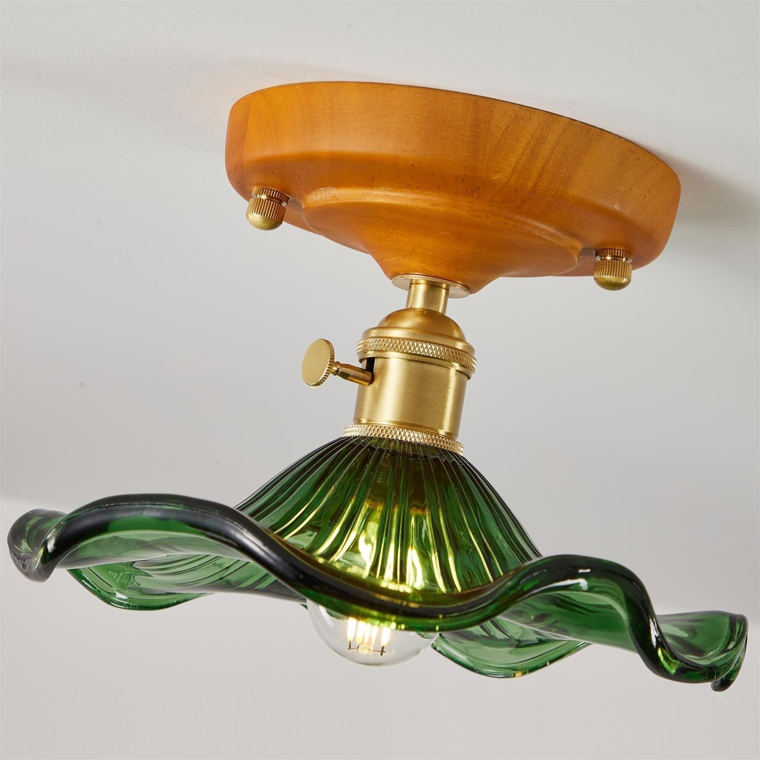 Aura Plafonnier Vintage Abat-jour Verre Laiton