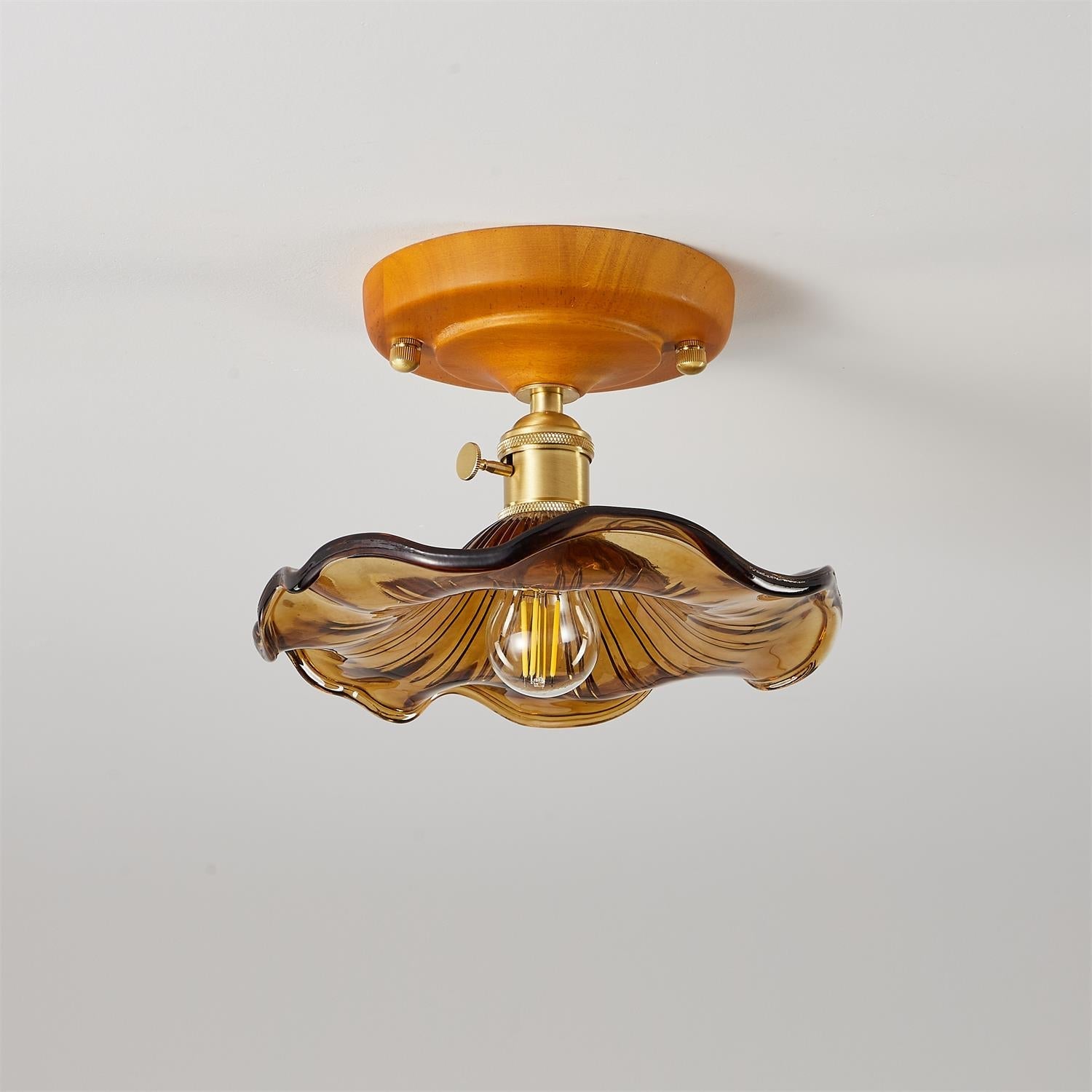 Aura Plafonnier Vintage Abat-jour Verre Laiton