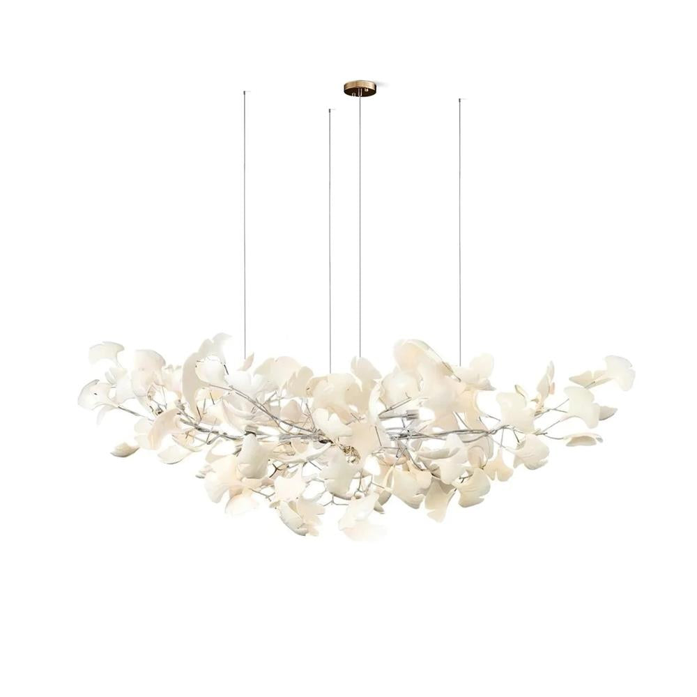 Ginkgo Lustre Céramique Blanche Pétales de Or Art Nouveau Organique