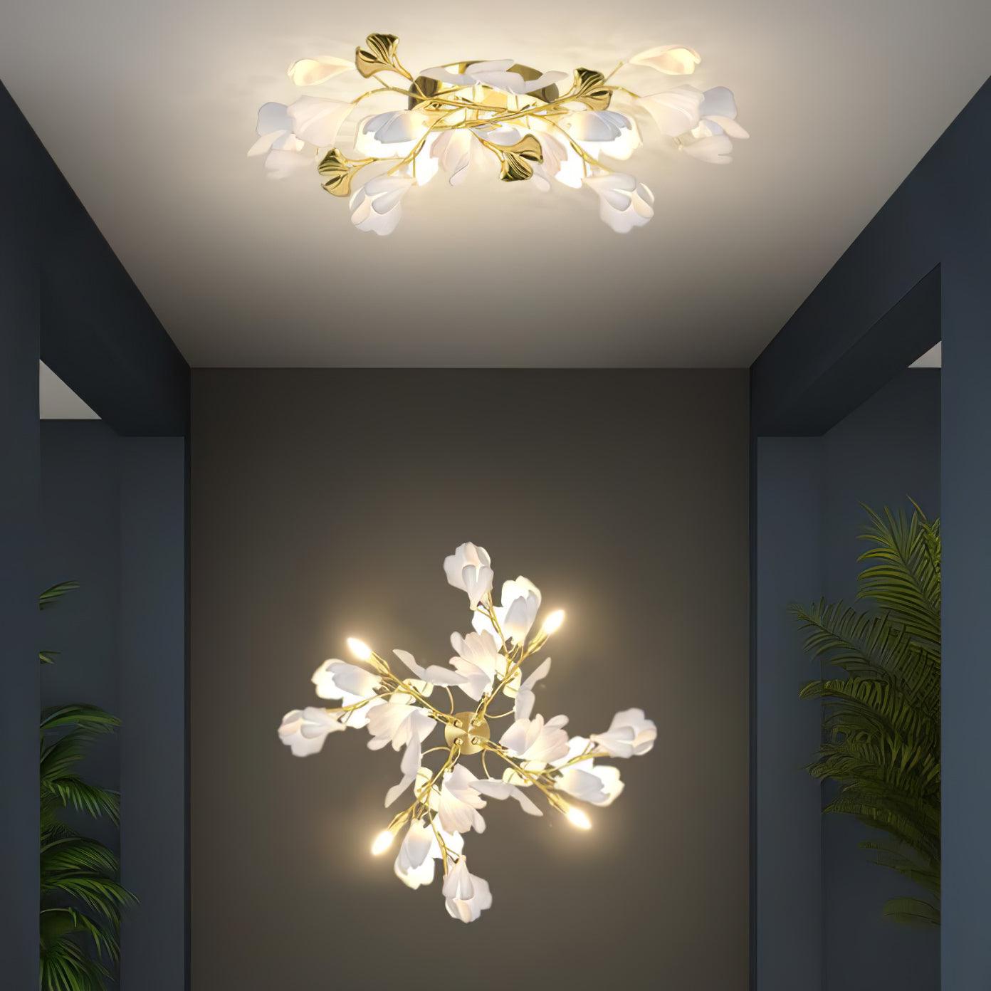 Lustra Wall Lamp Gingko Flowers Brass