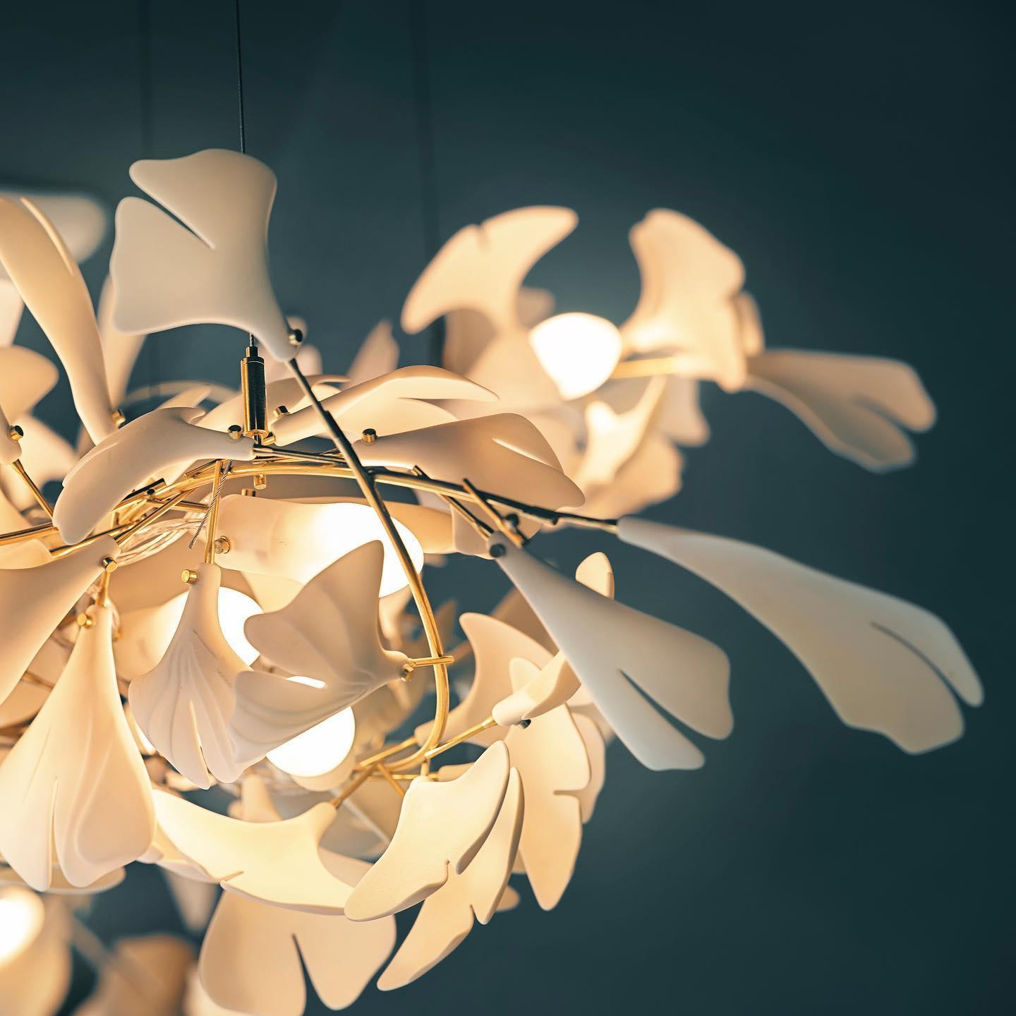 Gingko Lustre Longue Version Porcelaine Nature Inspiré