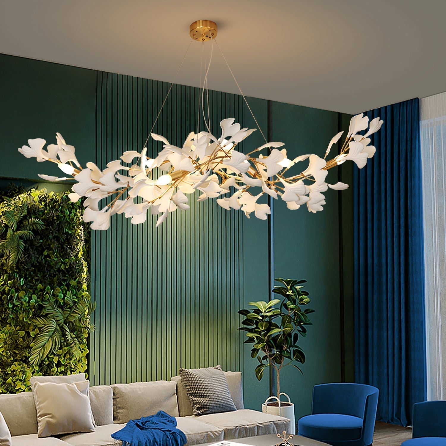 Gingko Lustre Longue Version Porcelaine Nature Inspiré