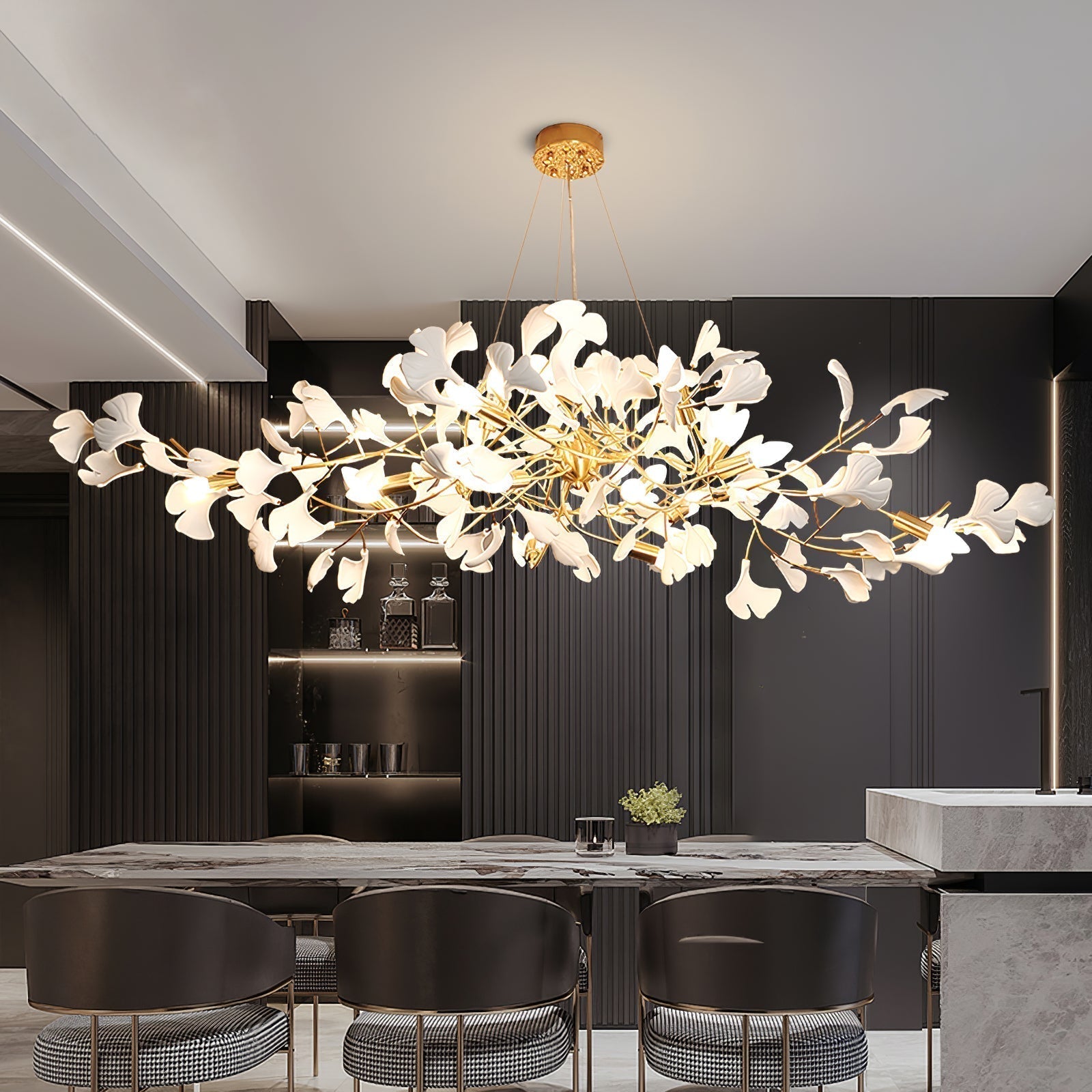 Gingko Lustre Version Longue Porcelaine Branche de Feuille Organique