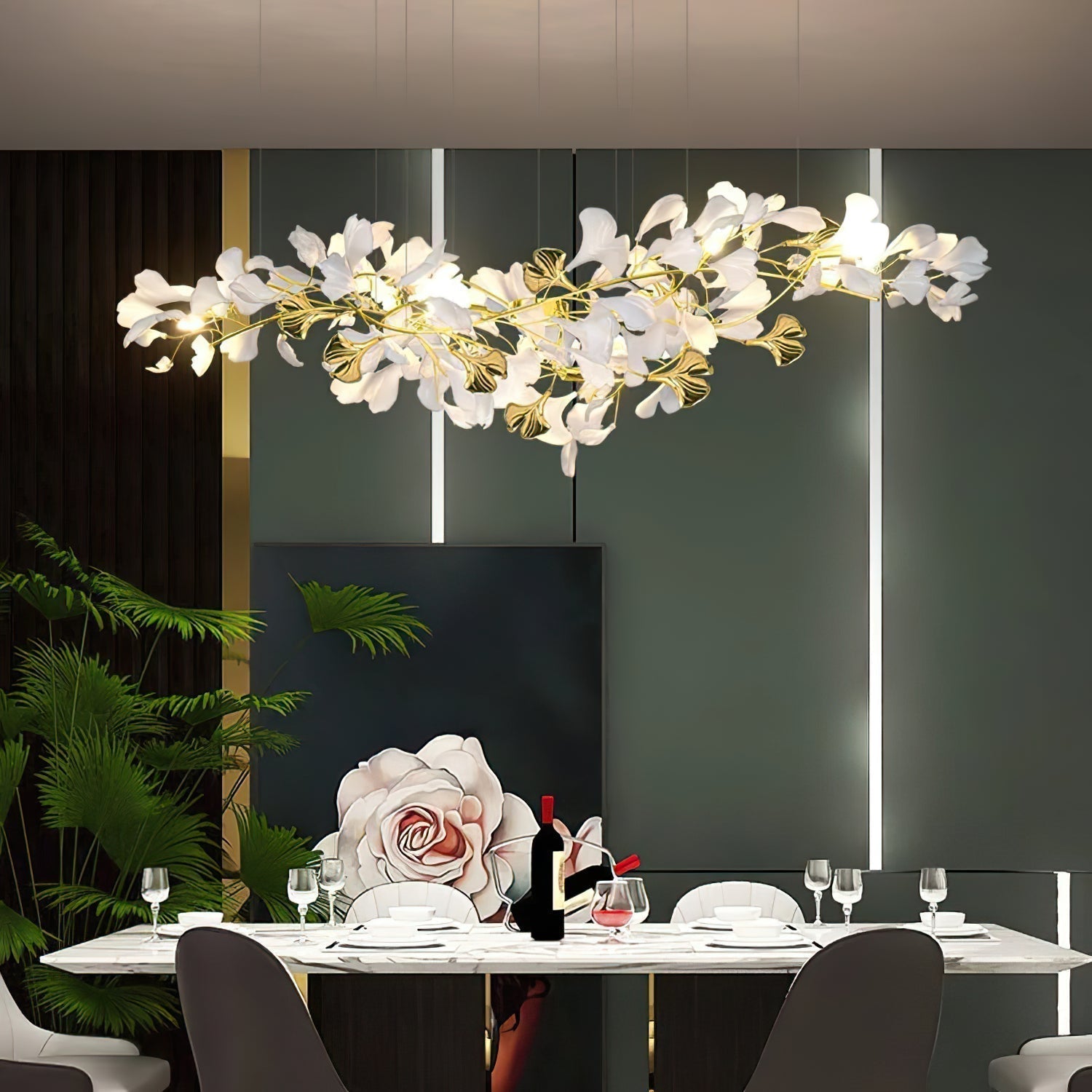 Gingko Lustre Version Longue Porcelaine Branche de Feuille Organique