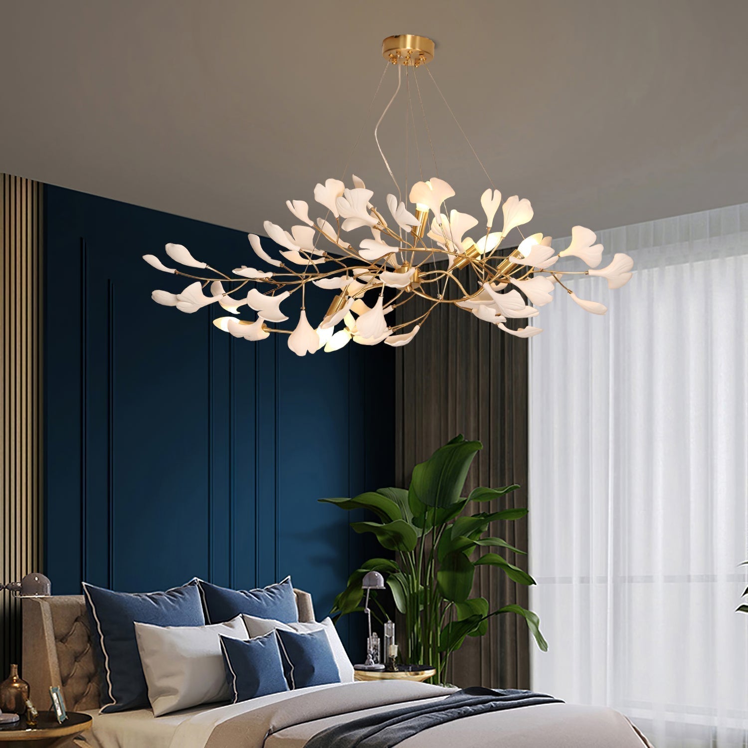 Gingko Lustre Version Longue Porcelaine Branche de Feuille Organique