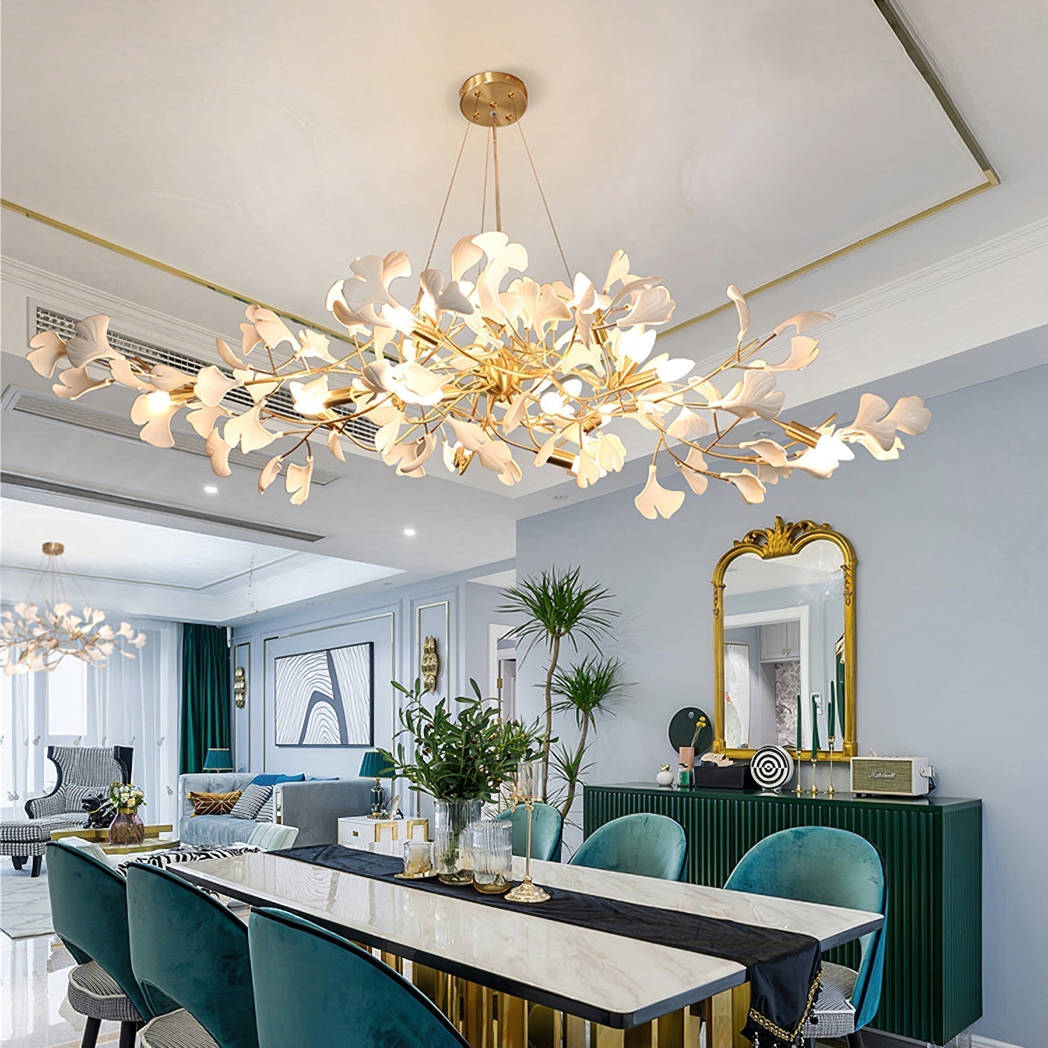 Gingko Lustre Version Longue Porcelaine Branche de Feuille Organique
