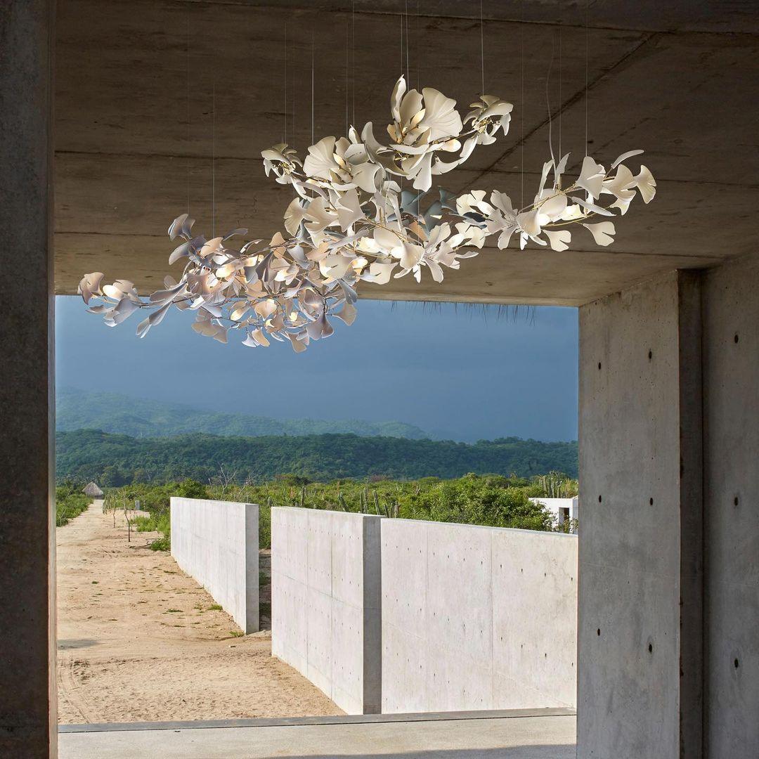 Gingko Lustre Longue Version Porcelaine Nature Inspiré