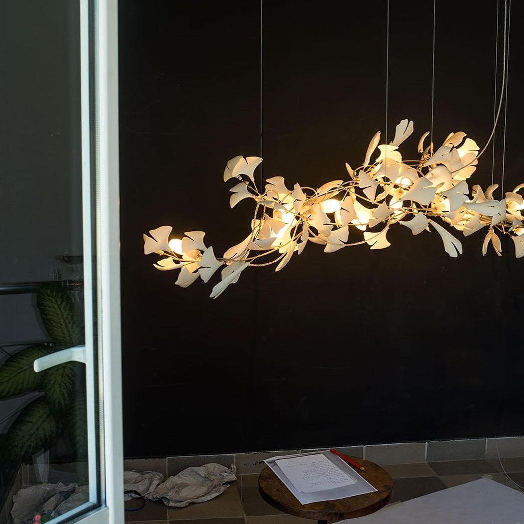 Gingko Lustre Version Longue Porcelaine Branche de Feuille Organique