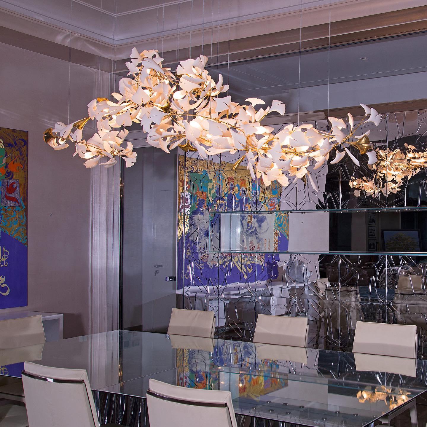 Gingko Lustre Version Longue Porcelaine Branche de Feuille Organique
