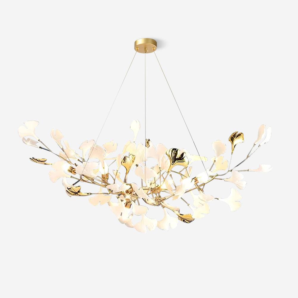 Ginkgo Lustre Céramique Blanche Pétales de Or Art Nouveau Organique