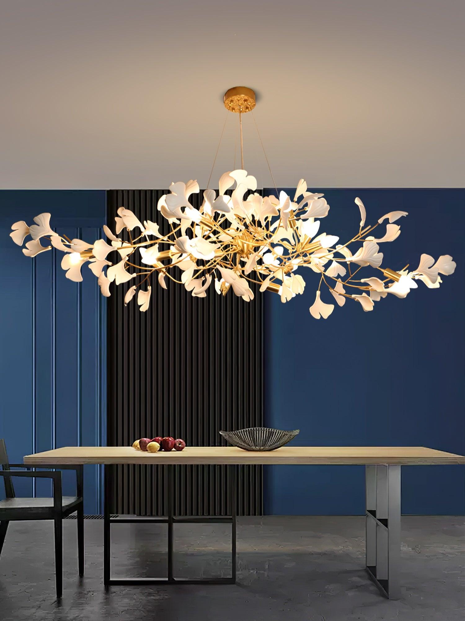 Ginkgo Lustre Céramique Blanche Pétales de Or Art Nouveau Organique