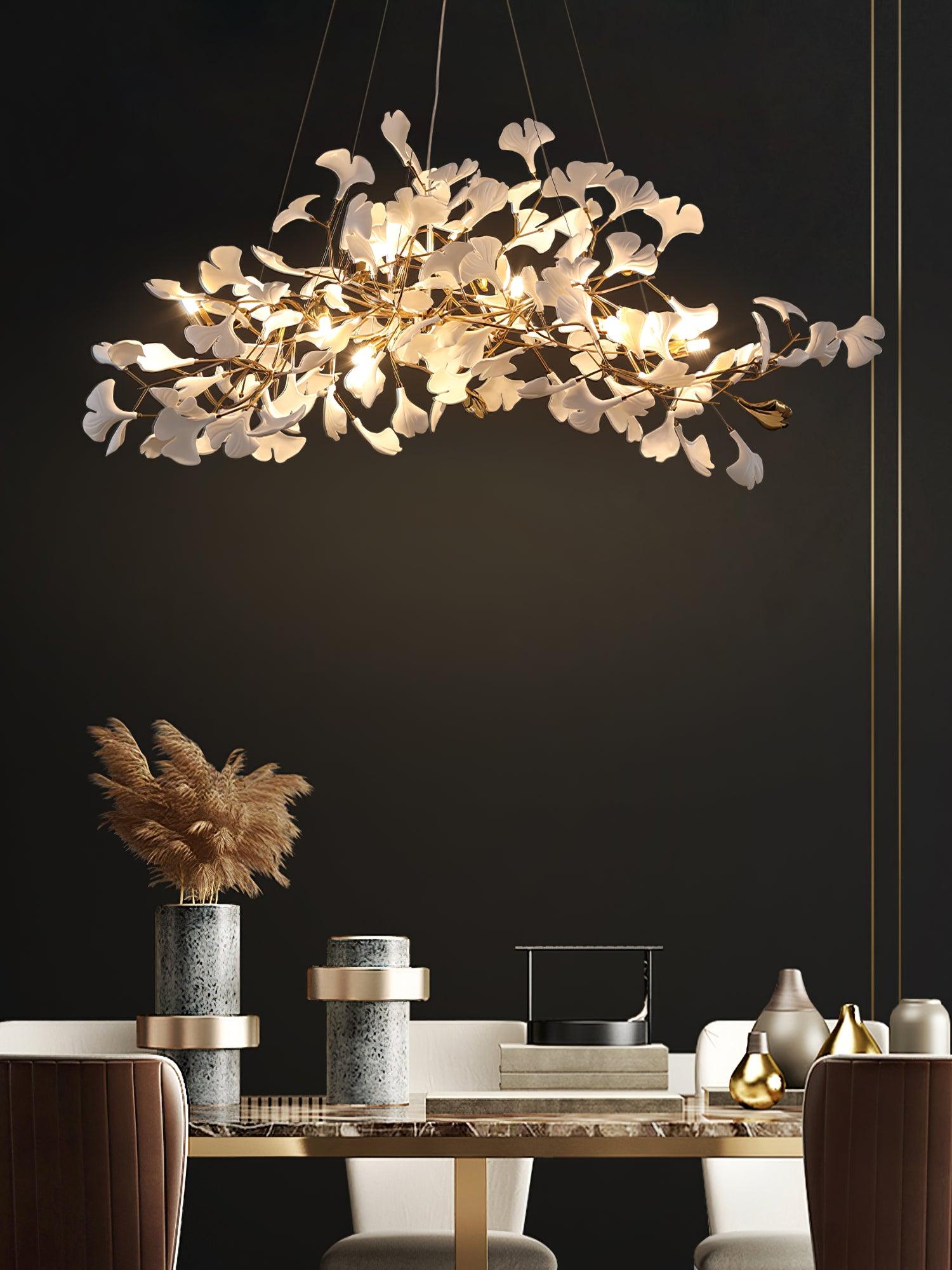 Ginkgo Lustre Céramique Blanche Pétales de Or Art Nouveau Organique