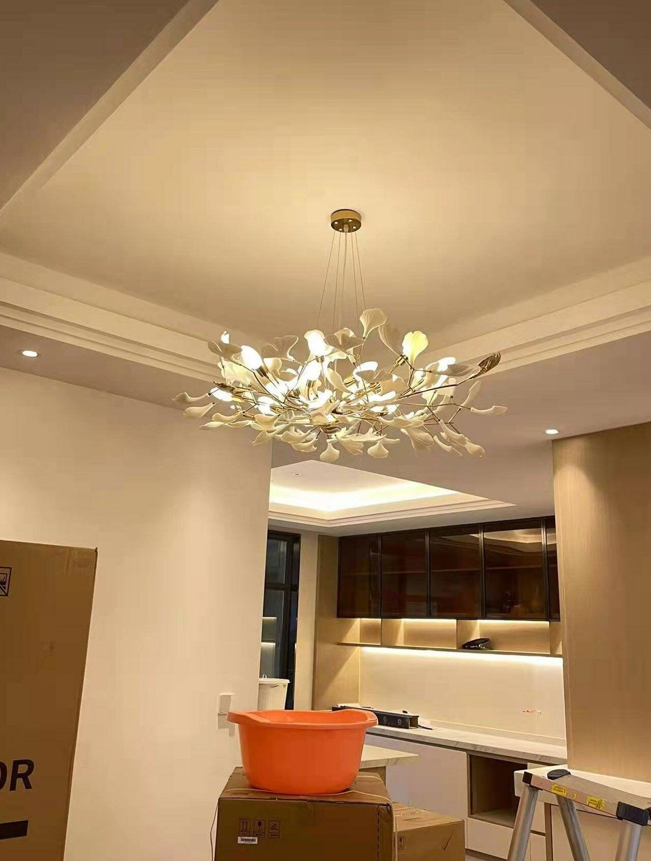 Ginkgo Lustre Céramique Blanche Pétales de Or Art Nouveau Organique