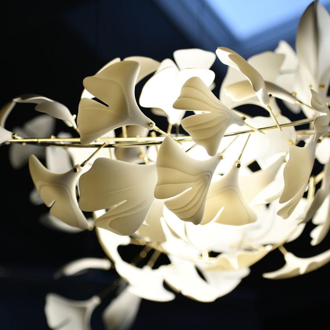 Ginkgo Lustre Céramique Blanche Pétales de Or Art Nouveau Organique