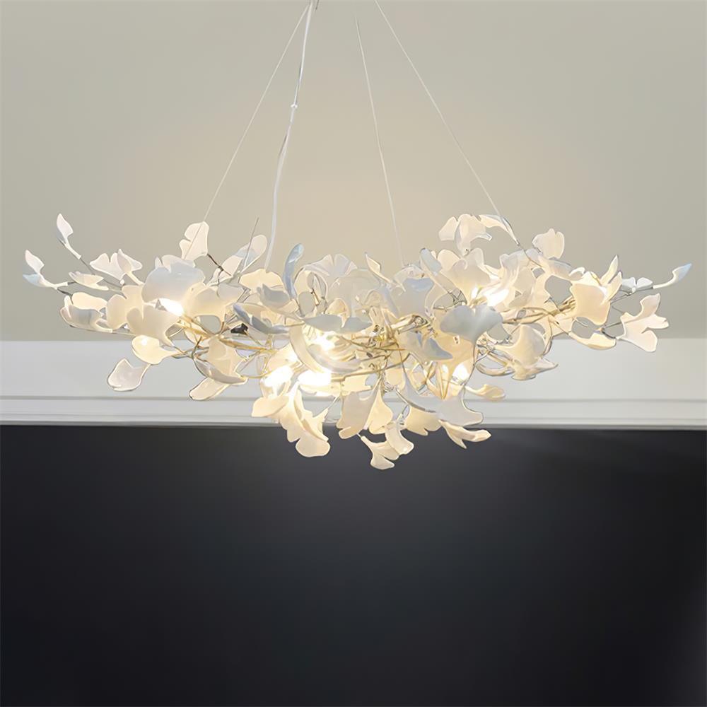Ginkgo Lustre Céramique Blanche Pétales de Or Art Nouveau Organique