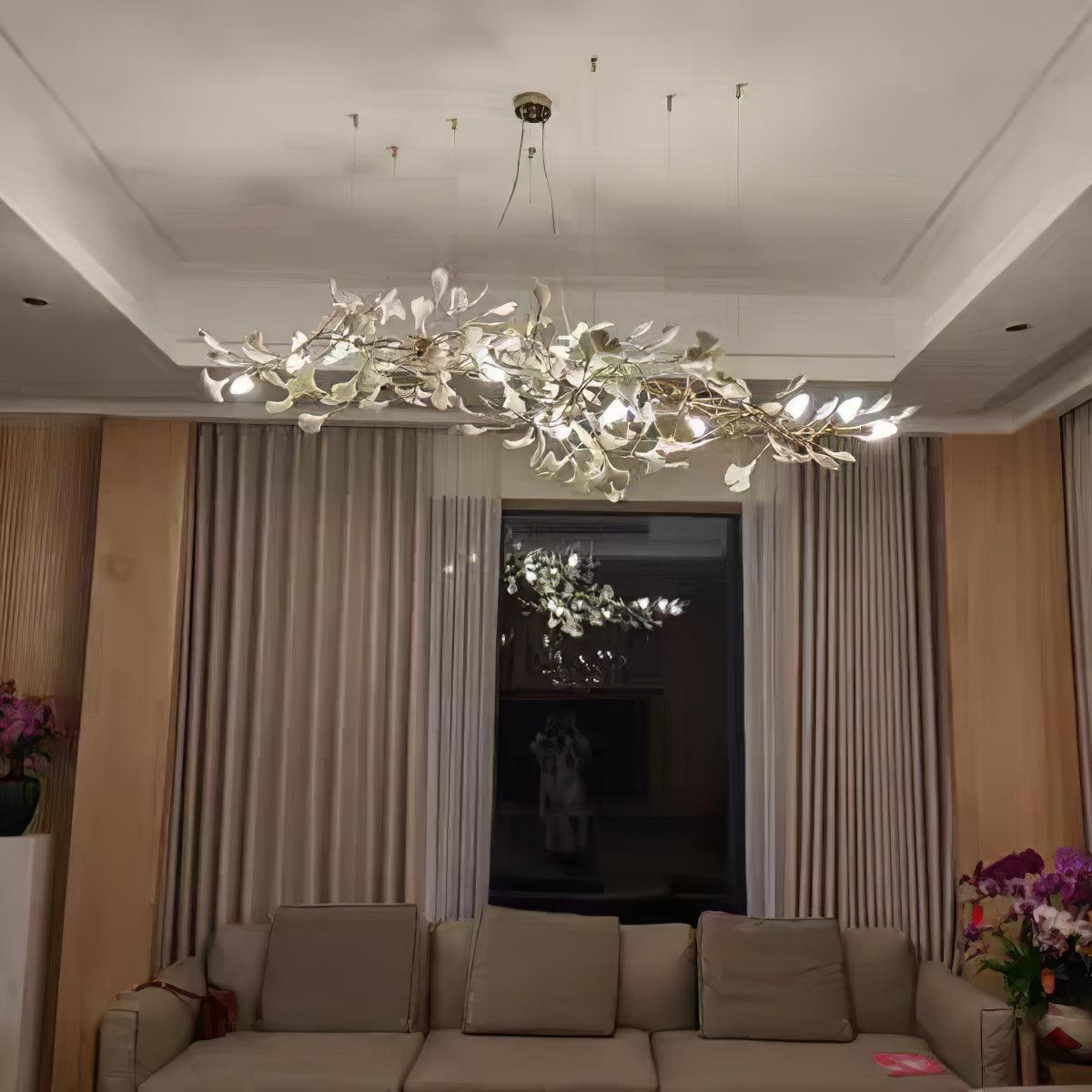Ginkgo Lustre Céramique Blanche Pétales de Or Art Nouveau Organique