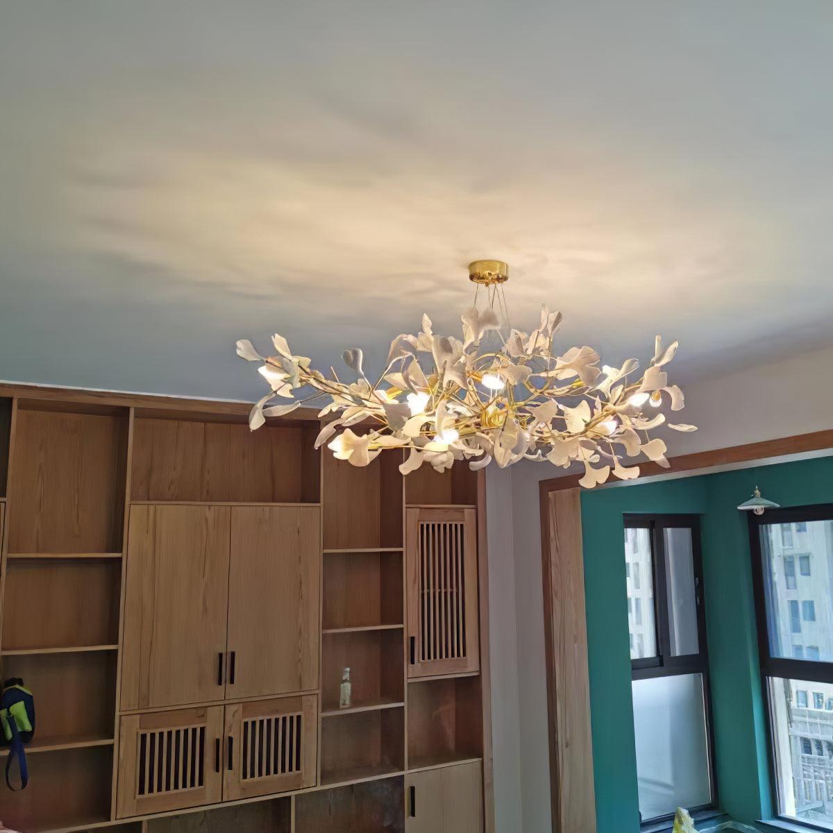 Ginkgo Lustre Céramique Blanche Pétales de Or Art Nouveau Organique