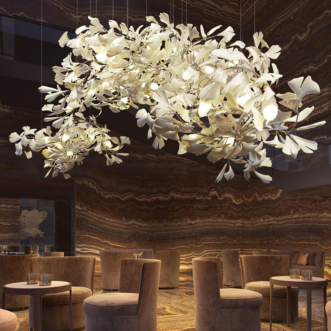 Ginkgo Lustre Céramique Blanche Pétales de Or Art Nouveau Organique