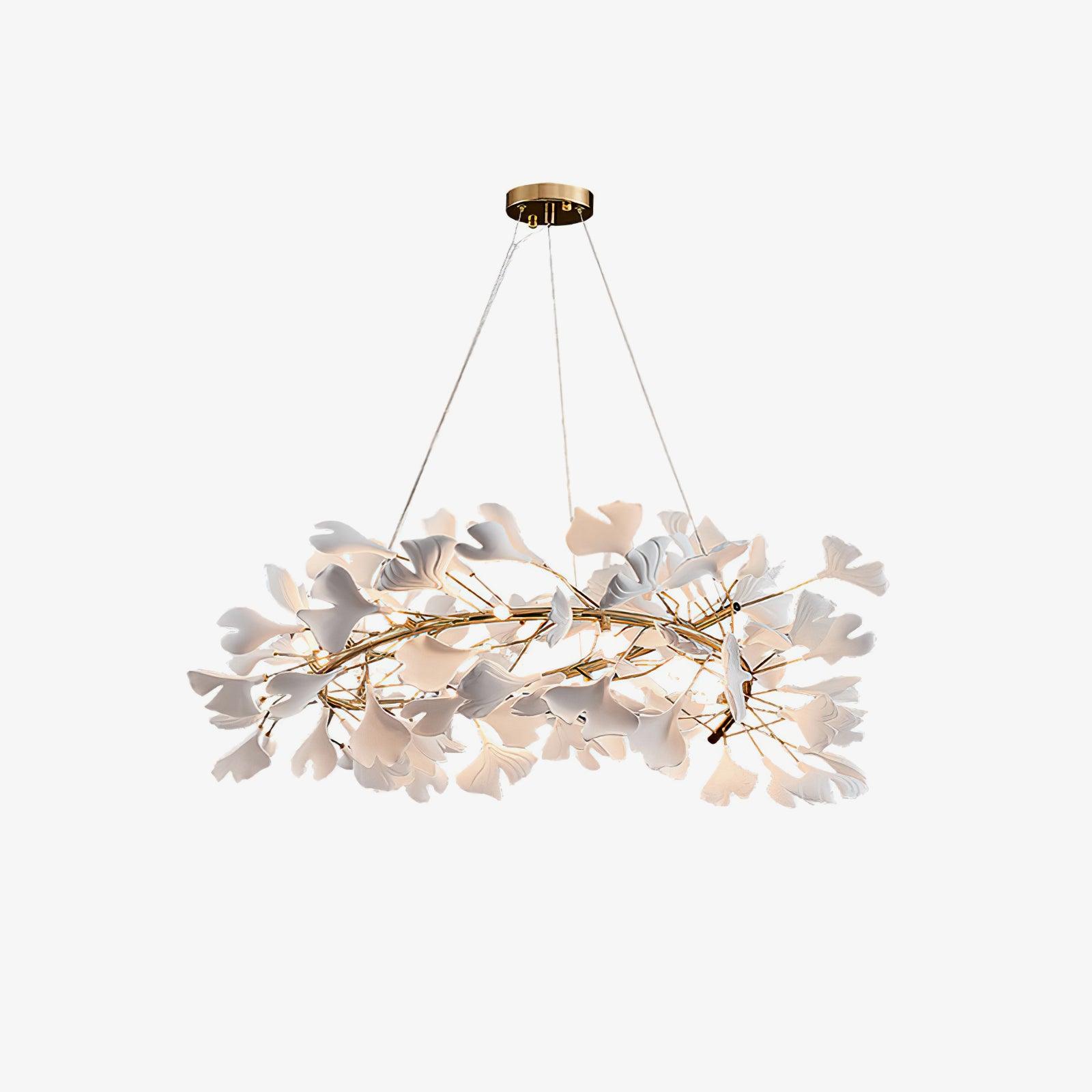 Lustra Suspension Lampe Feuilles de Gingko en Porcelaine Dorée