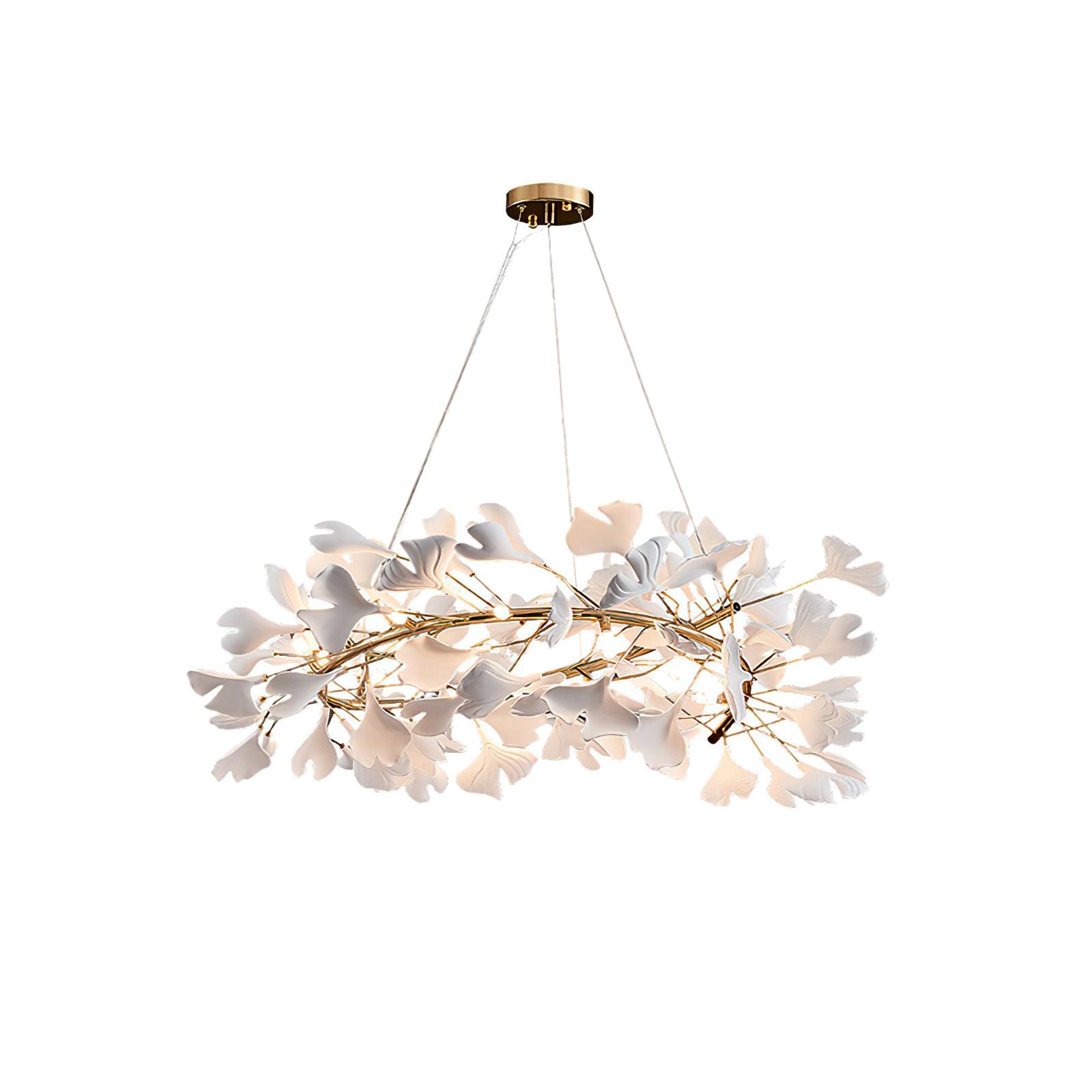 Lustra Suspension Lampe Feuilles de Gingko en Porcelaine Dorée
