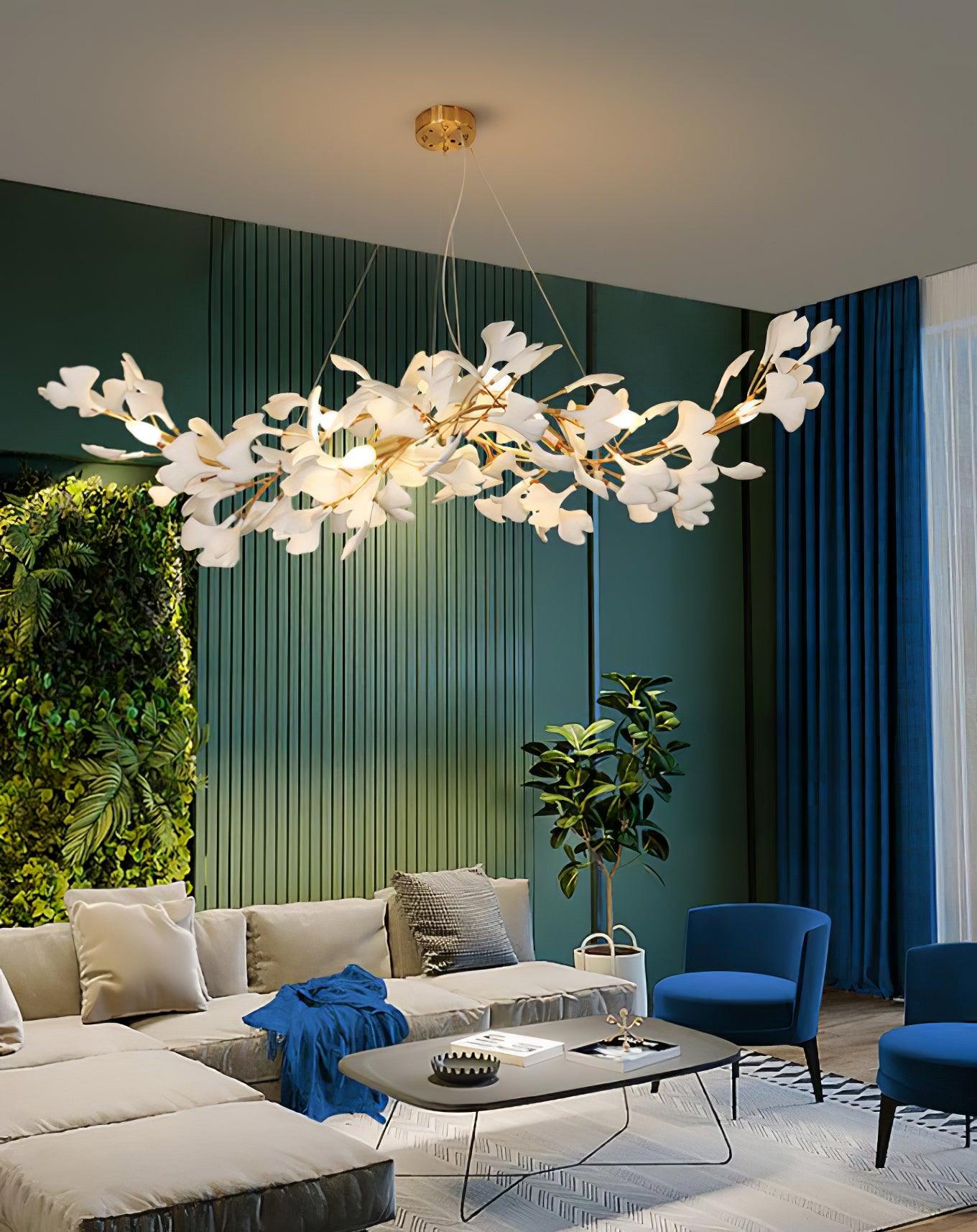 Olivia Lustre en céramique en forme de W avec feuilles de gingko