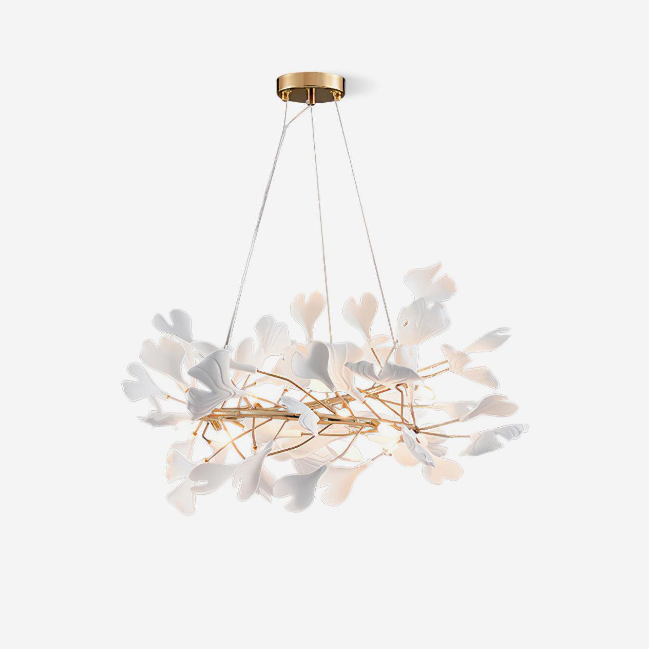 Ginkgo Lustre White Ceramic Petals Gold Branches Art