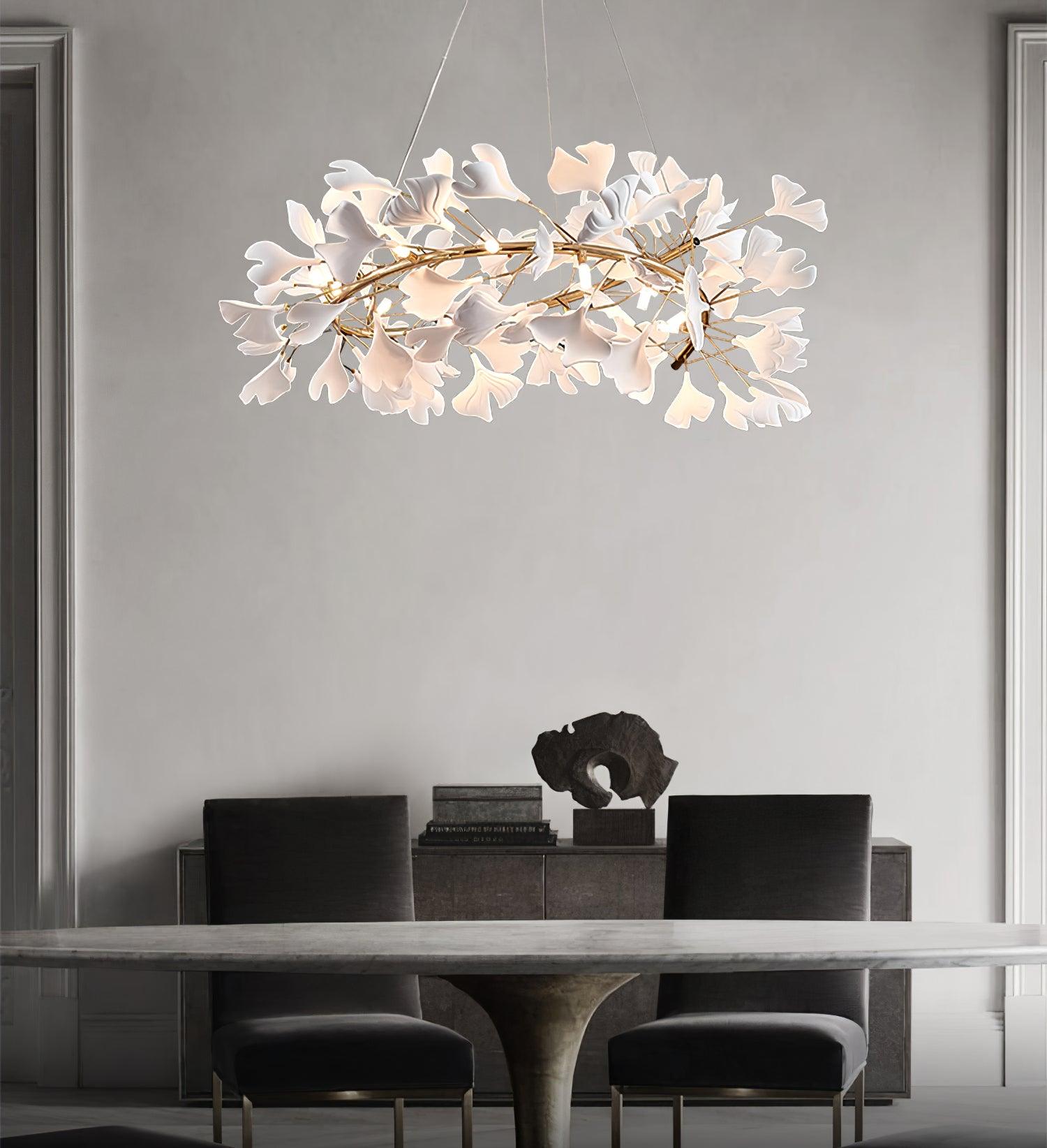 Ginkgo Lustre White Ceramic Petals Gold Branches Art