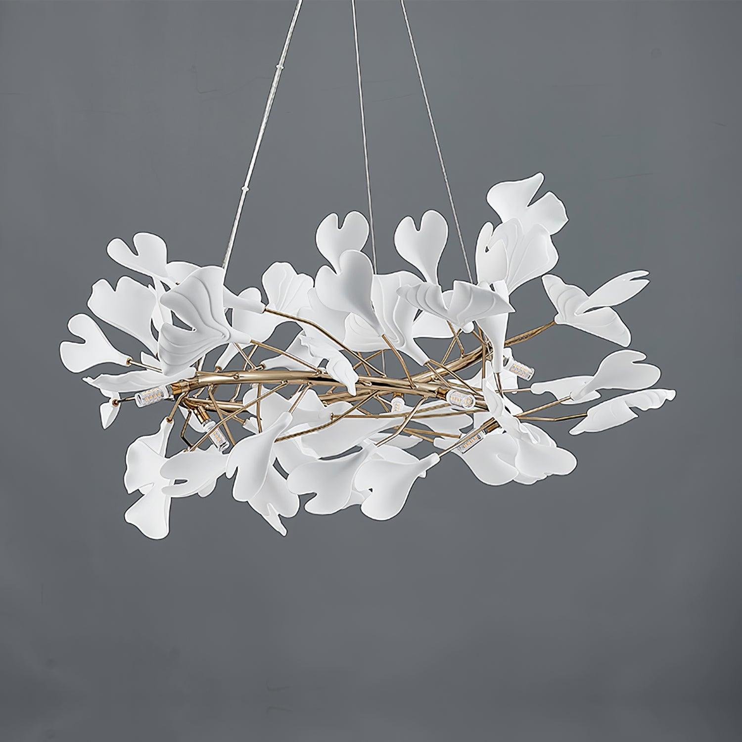 Ginkgo Lustre White Ceramic Petals Gold Branches Art