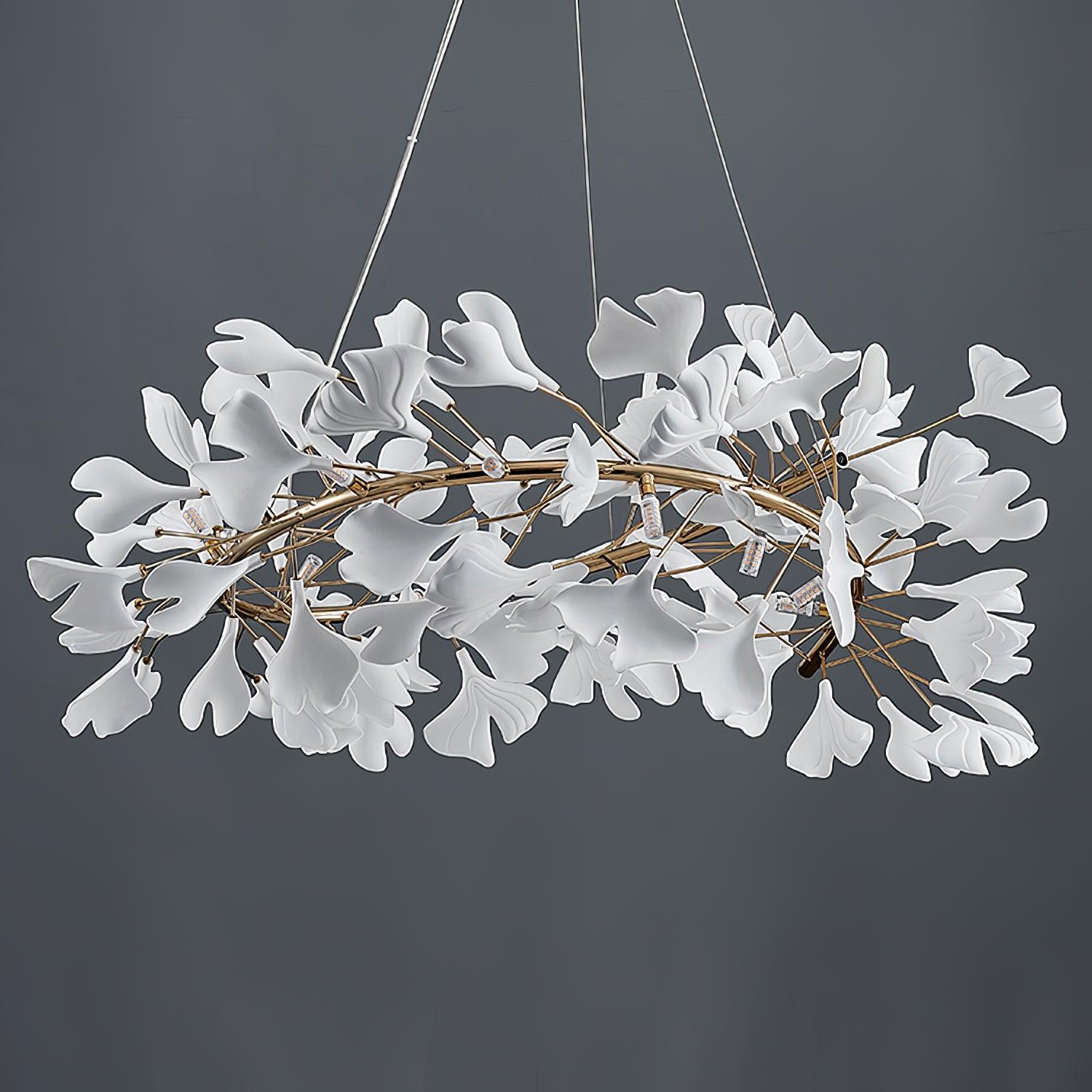 Ginkgo Lustre White Ceramic Petals Gold Branches Art